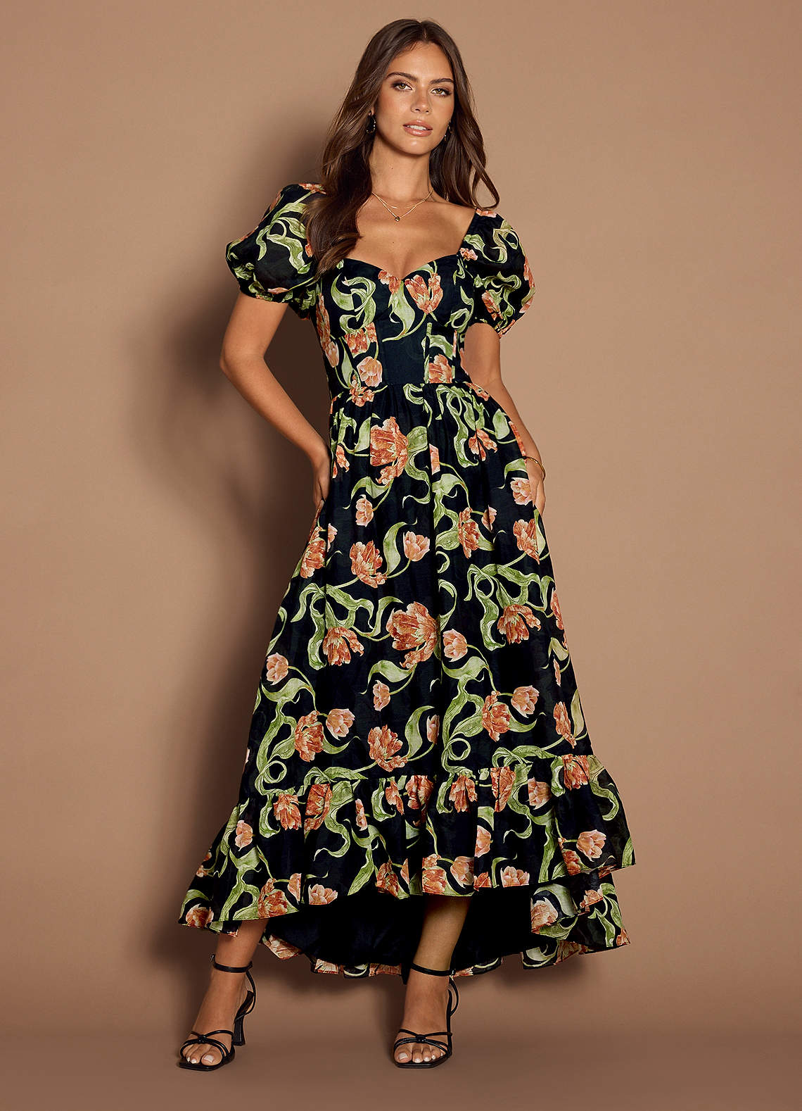 Leslie Black Multi Midi Dress Ready to Ship | Azazie