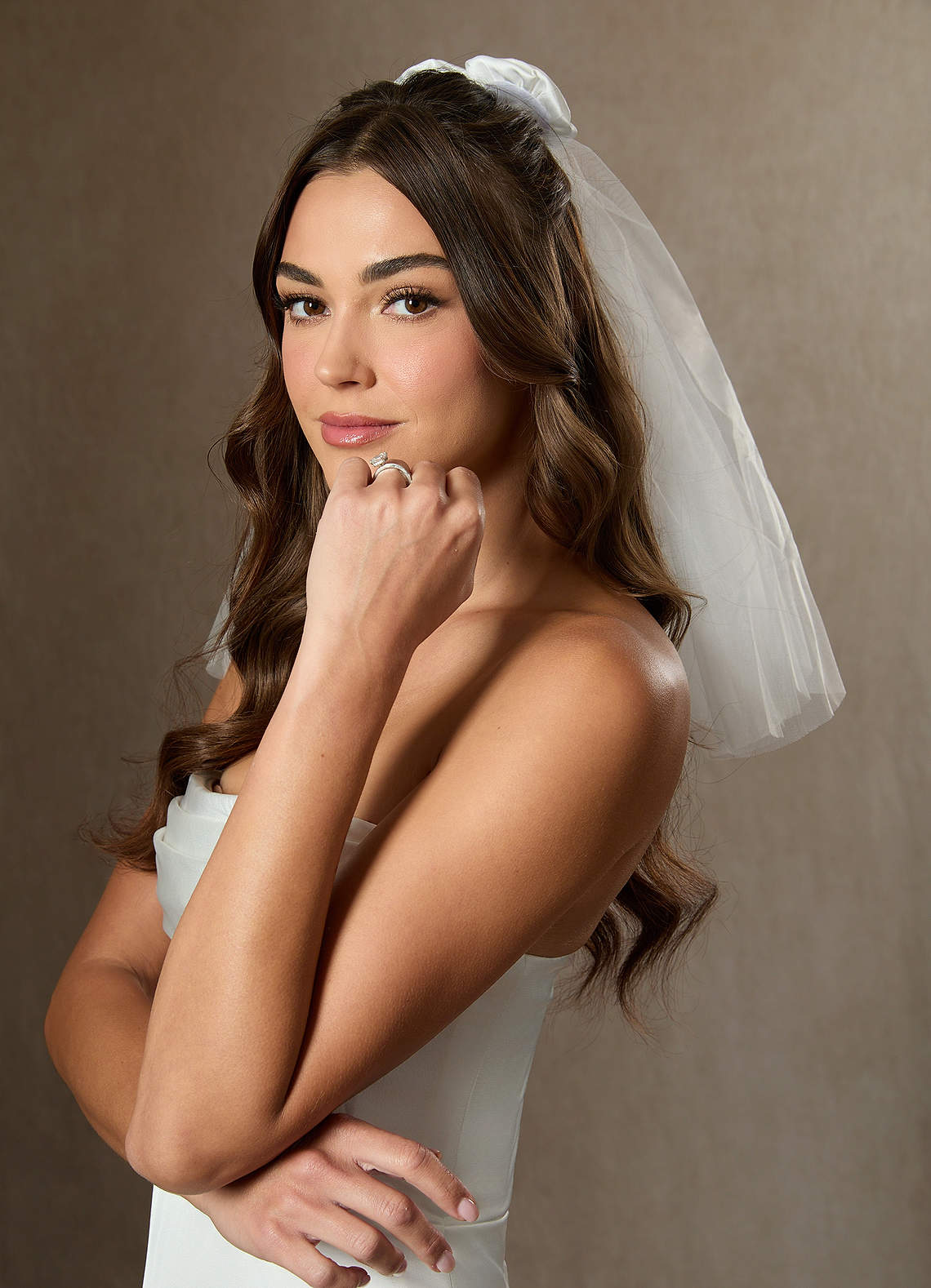 front Double Rosette Shoulder Length Layered Veil