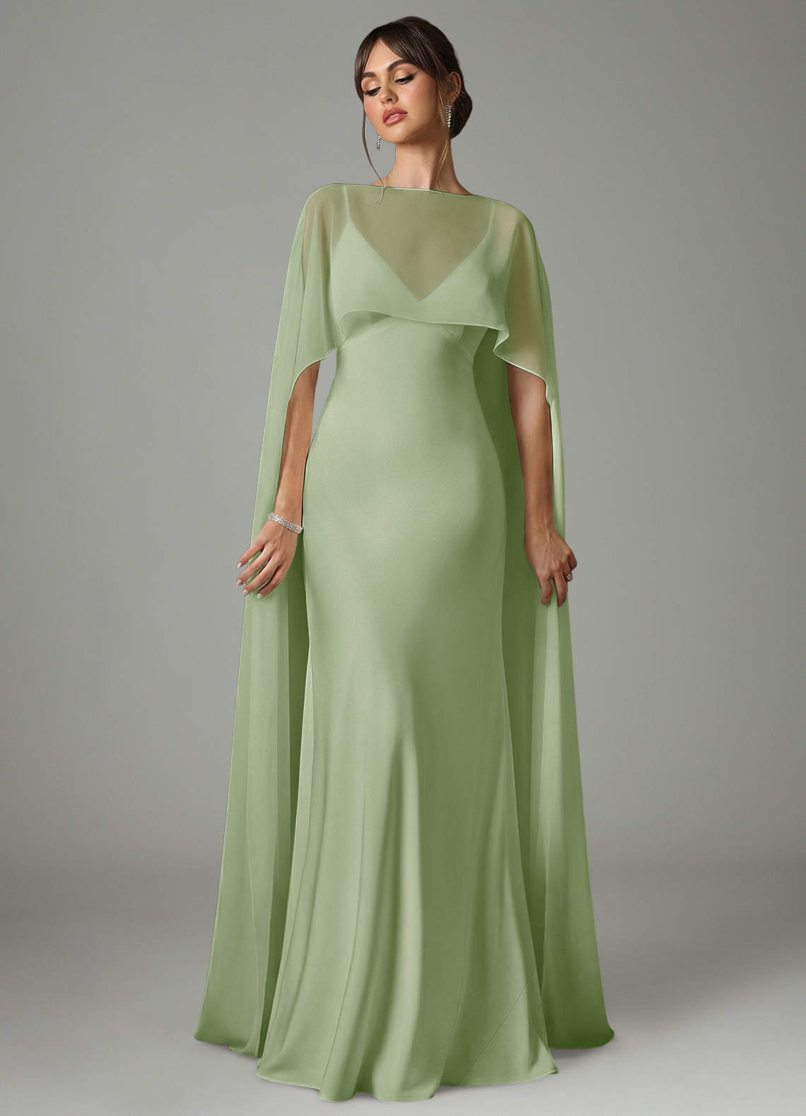 Azazie Stefania Dusty Sage Stretch Satin Bridesmaid Dresses | Azazie