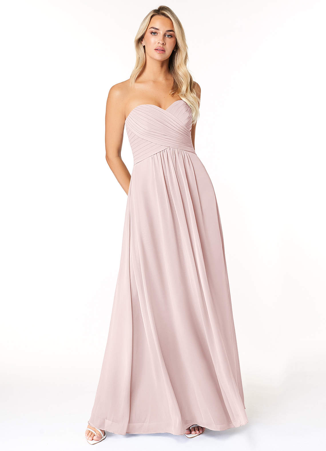 Azazie Yazmin Bridesmaid Dresses Blushing Pink A-Line Sweetheart Neckline Chiffon Convertible Dress image1