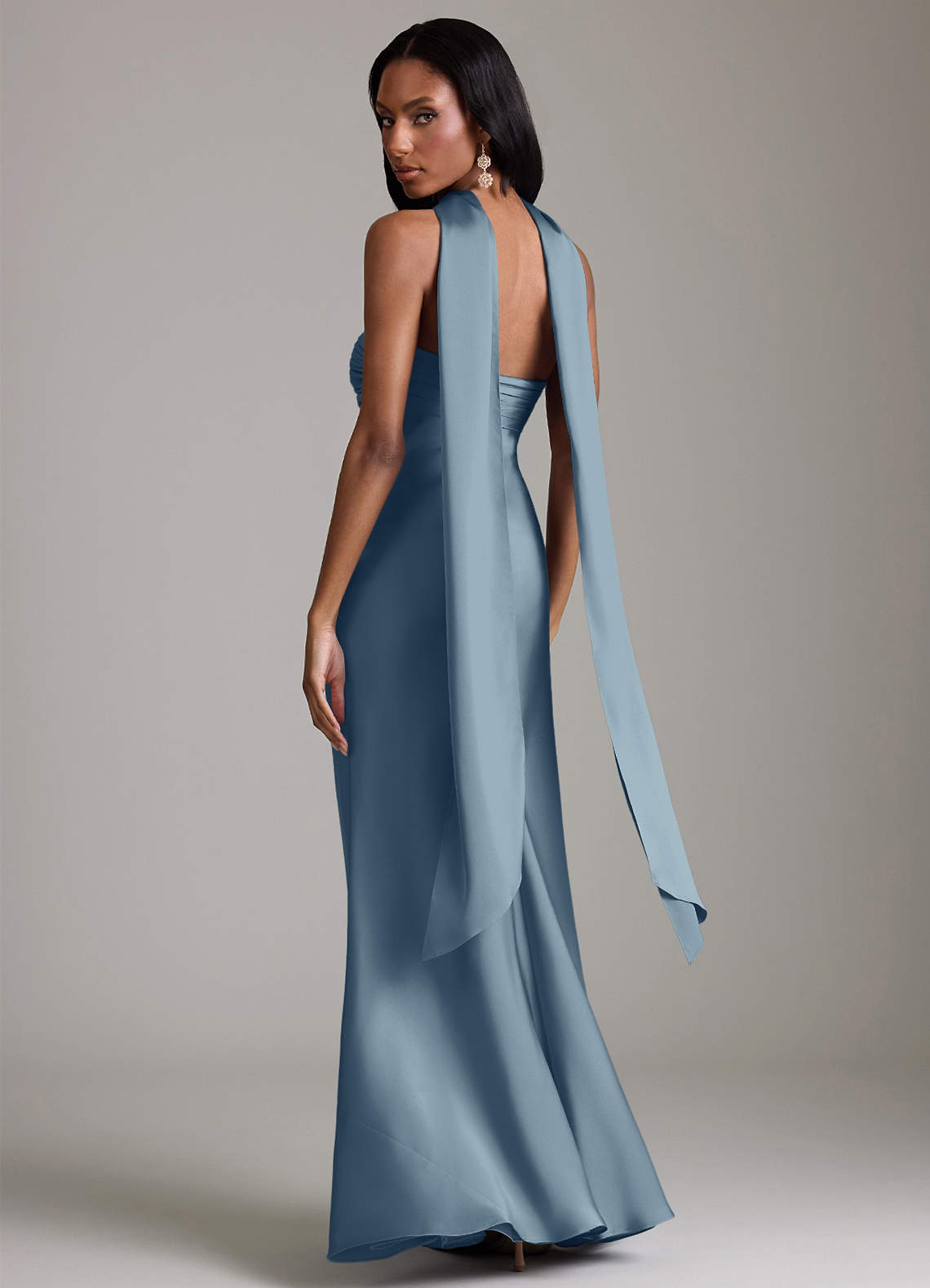 Azazie Saylor Jurken voor bruidsmeisjes Jurk van Stretch Satijn met Zeemeermin Strapless Stoffig Blauw image7