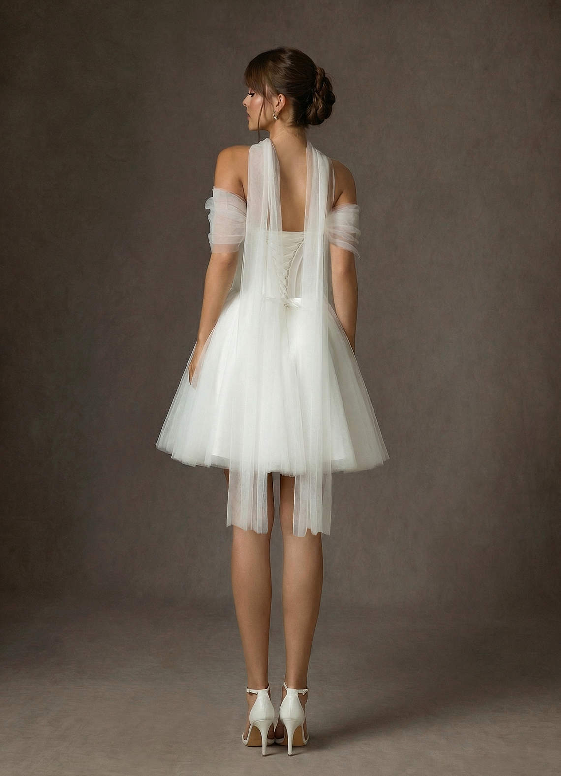 Azazie Naef Brudekjoler En streg Tulle Mini Kjole image1