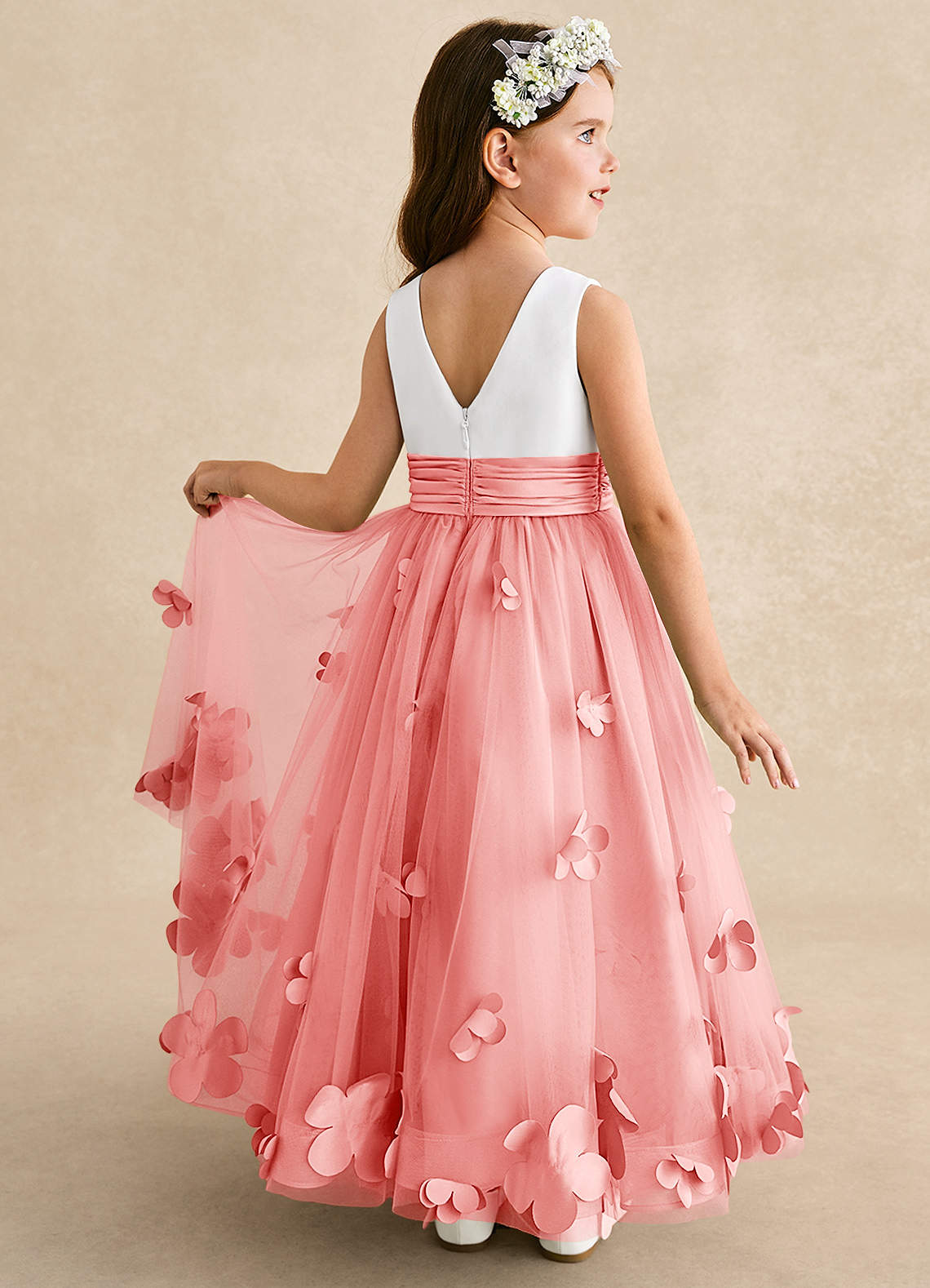 Azazie Vi Flower Girl Klänningar Klänning A-Line i Tyll Ärmlös image1