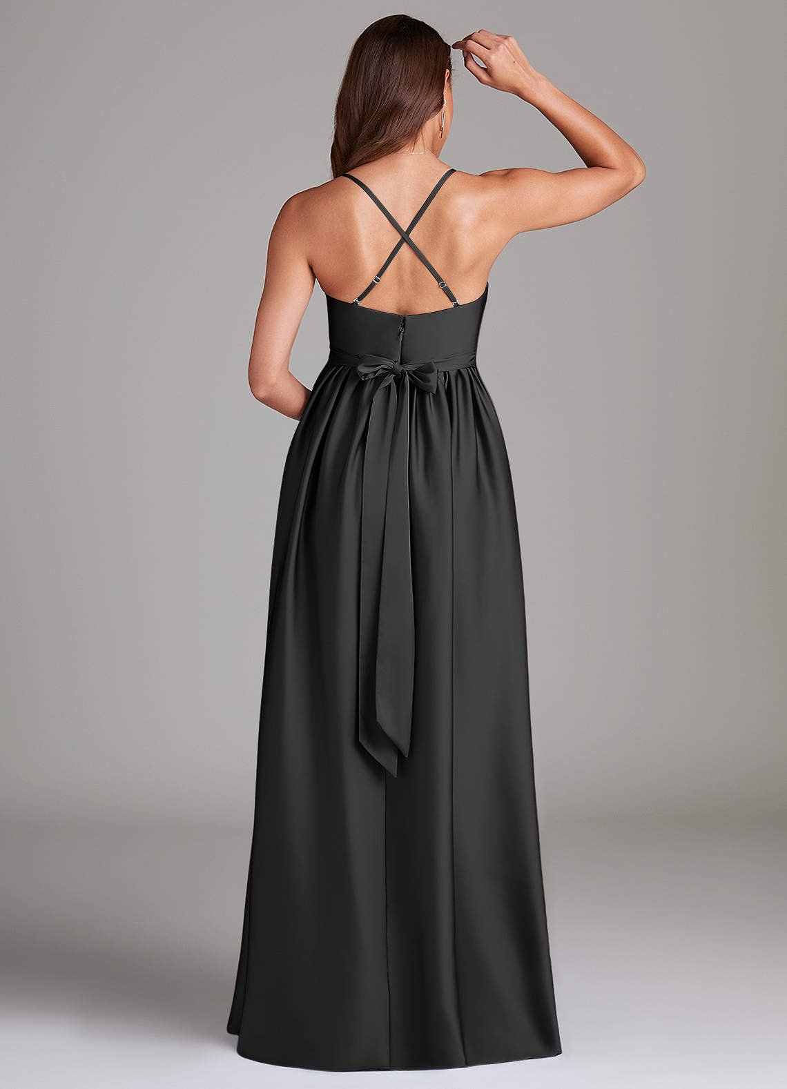 Azazie Llana Maternity Bridesmaid Dresses A-Line Stretch Satin Floor-Length Dress with Pockets image1