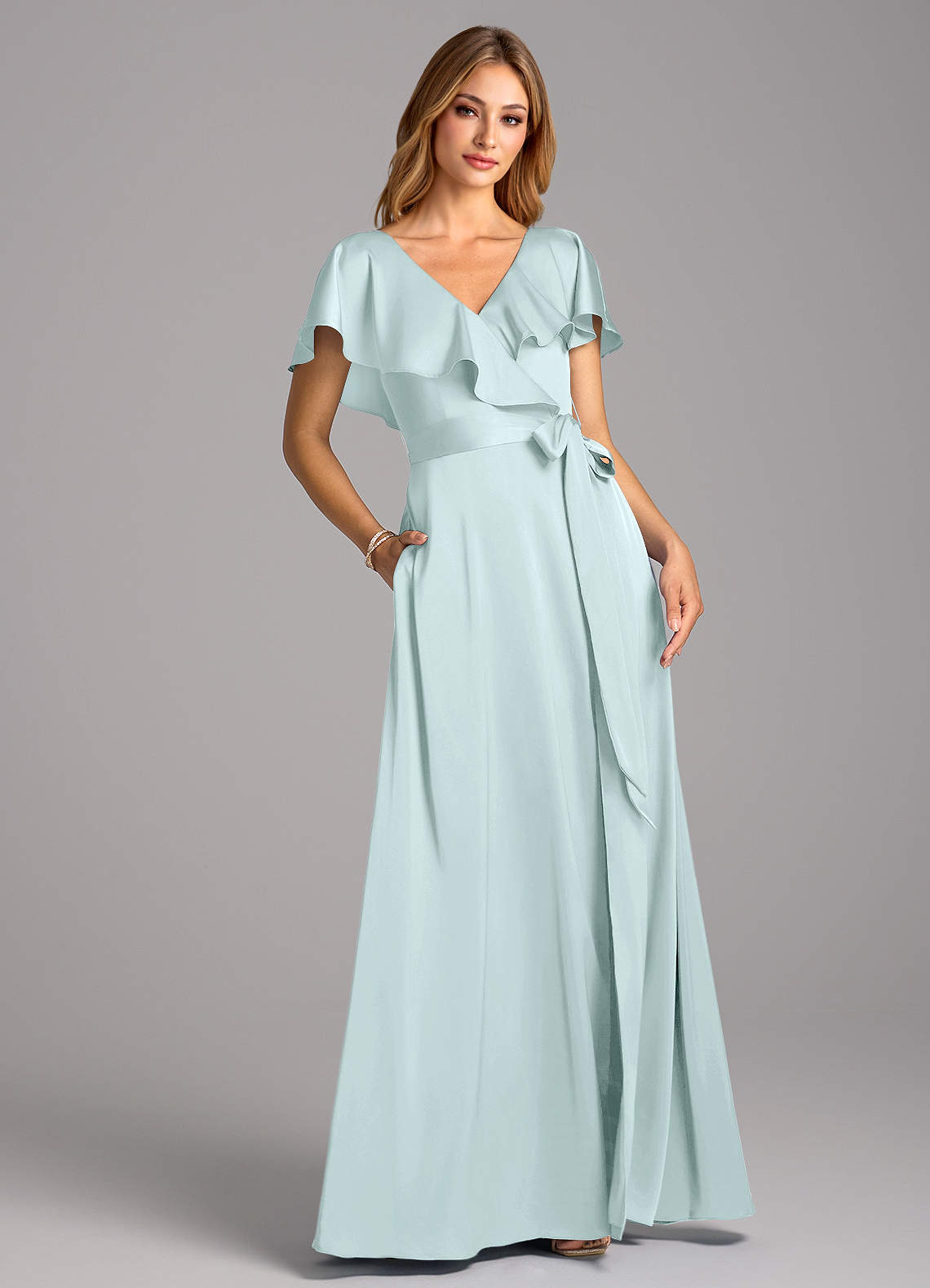 Azazie Lainey Sea Glass Stretch Satin Bridesmaid Dresses | Azazie
