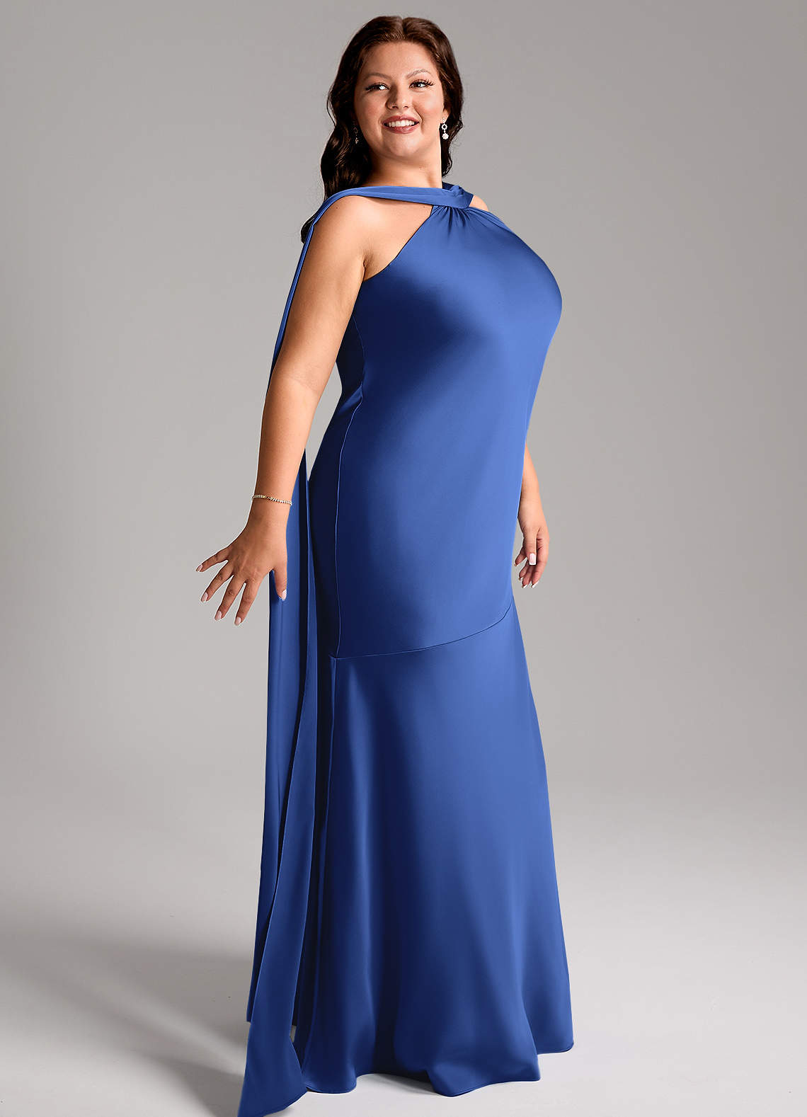 Azazie Kinsley Vestidos de madrinha de casamento Vestido Royal Blue de Cetim elástico de sereia com Fenda Lateral image4