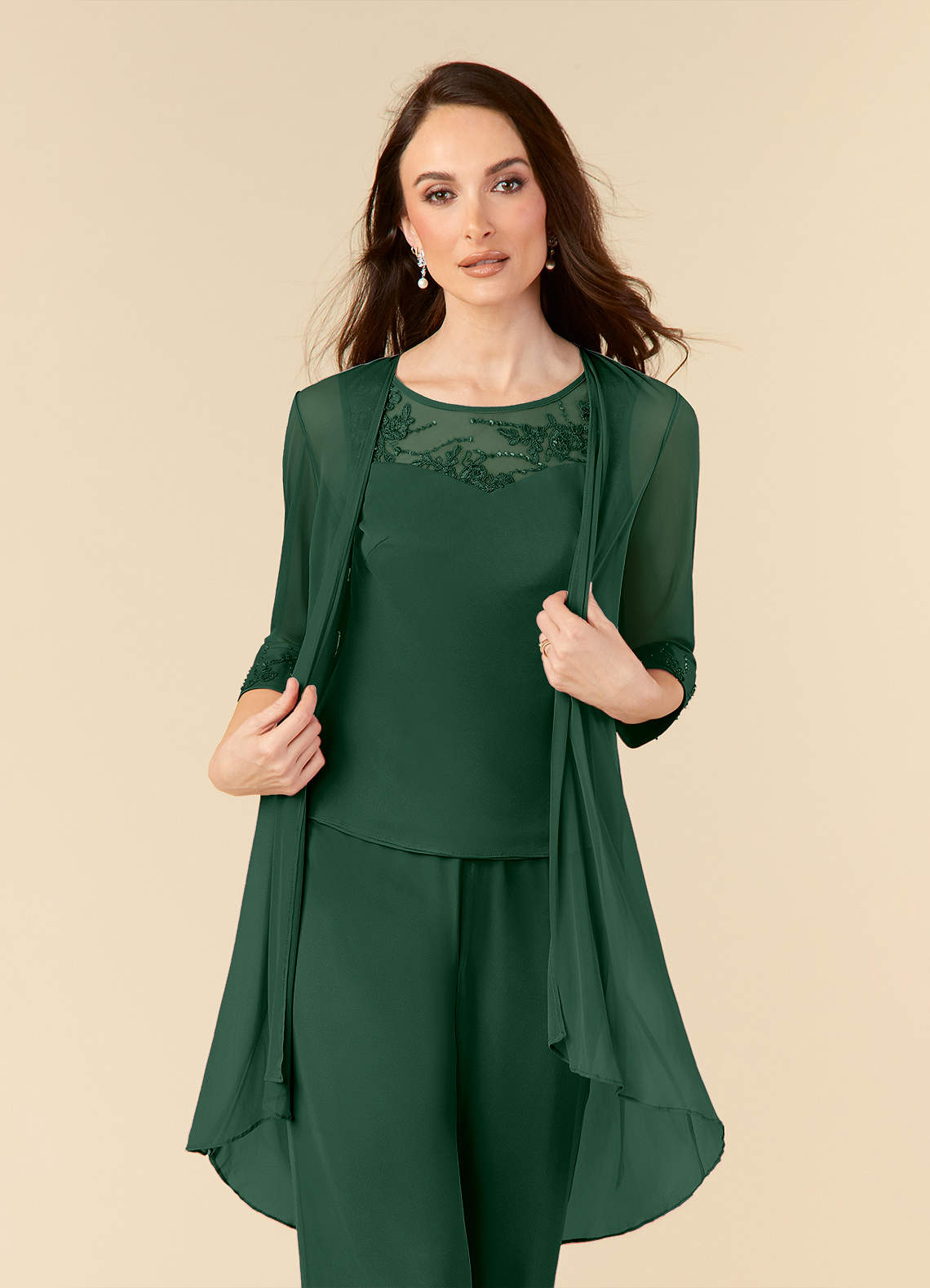 Azazie Frances At-home Try On Dresses Dark Green Jumpsuit/Pantsuit Scoop Mesh Dress image4