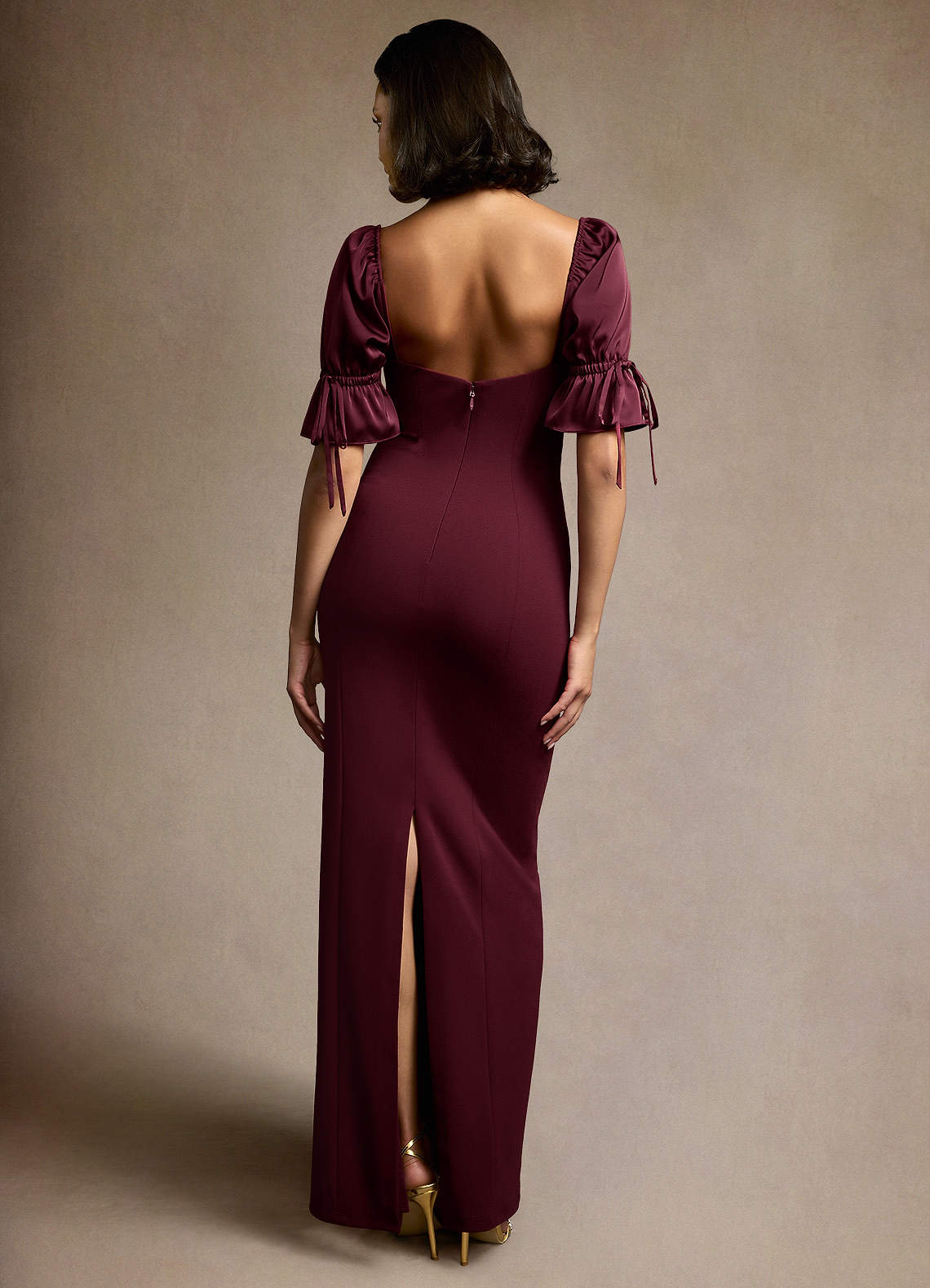 Audrey Wine Puff Sleeve Maxi Dress Ready to Ship | Azazie