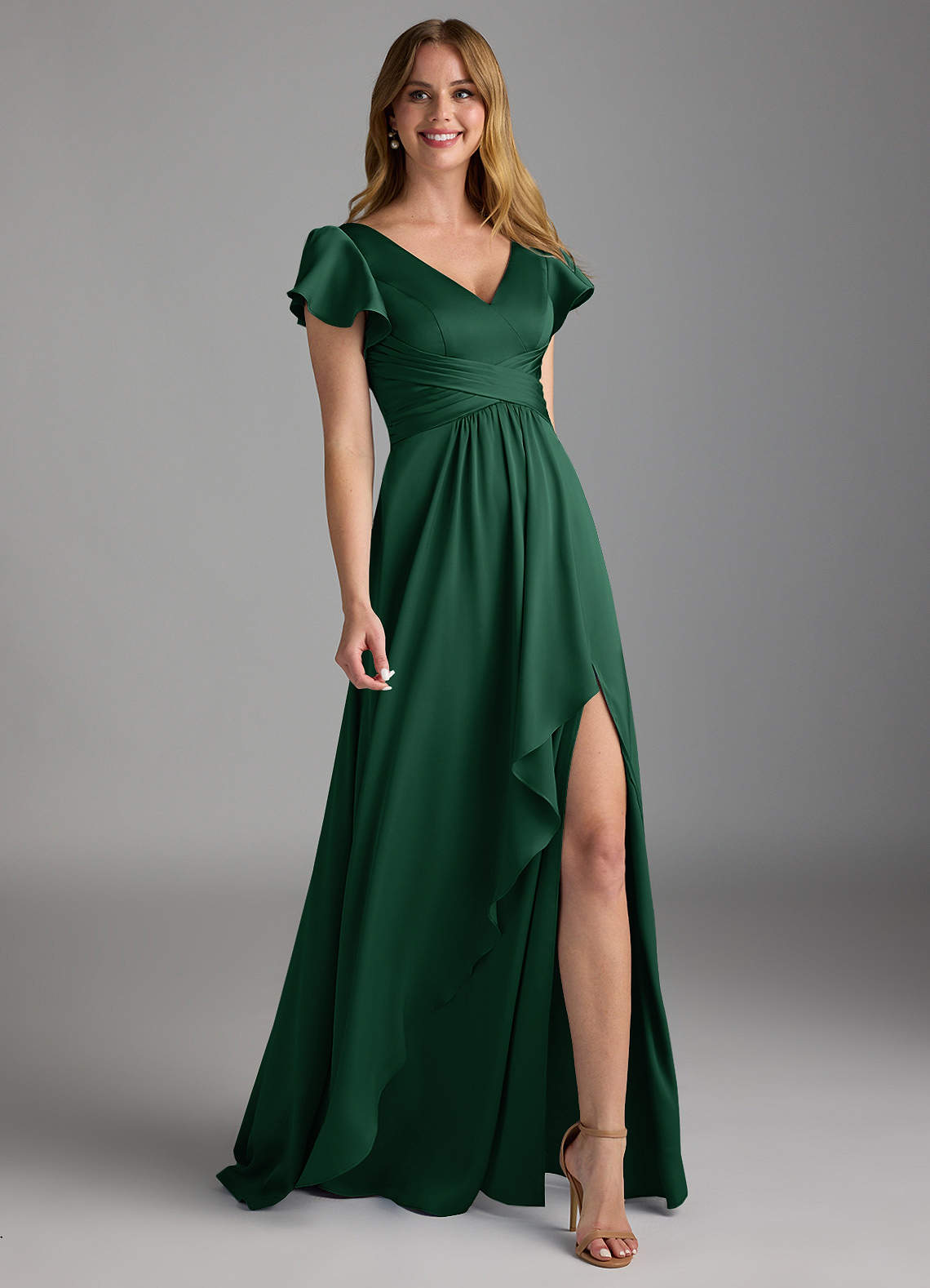 Azazie Omari Bridesmaid Dresses Dark Green A-Line Stretch Satin Dress image1