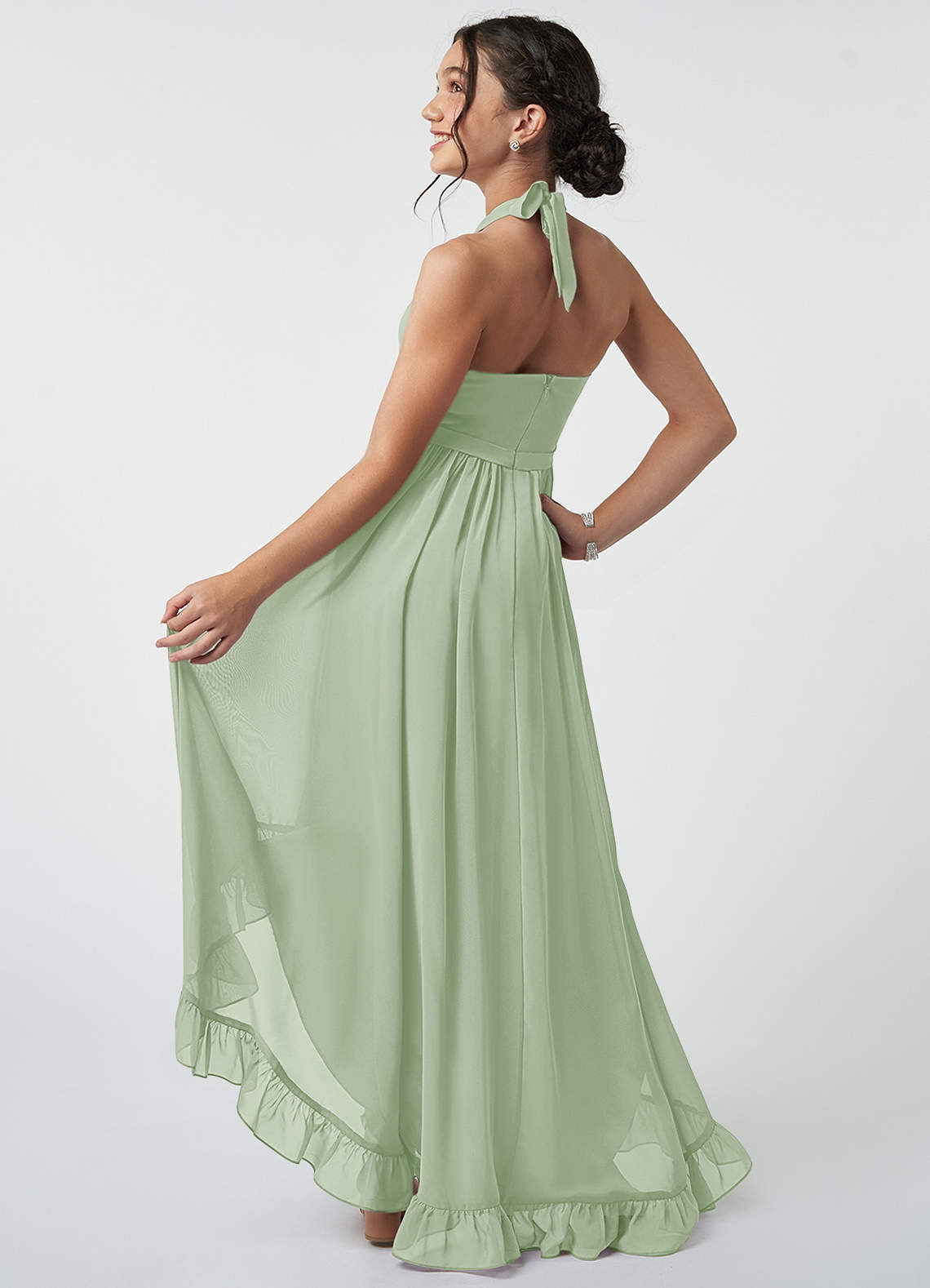 Azazie Hermione Junior Dusty Sage A-Line Chiffon Dress image4