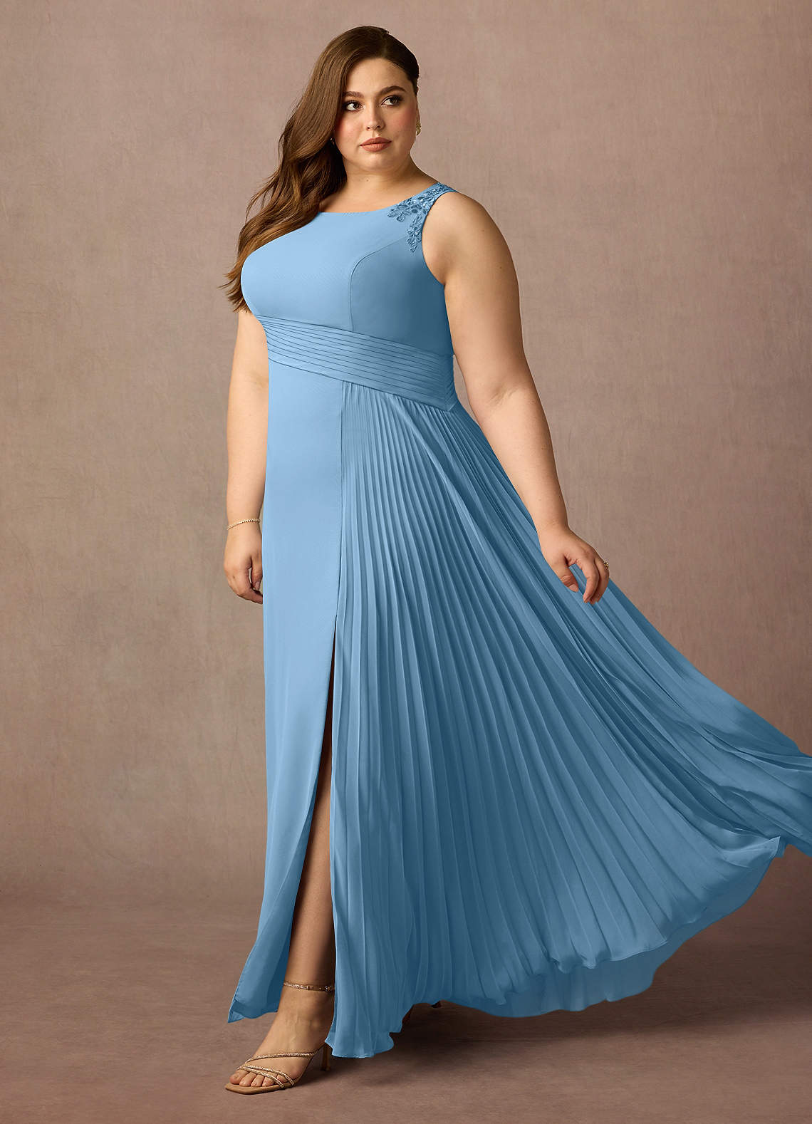 Azazie Galvan Chiffon Steel Blue Mother of the Bride Dresses Size UK 18