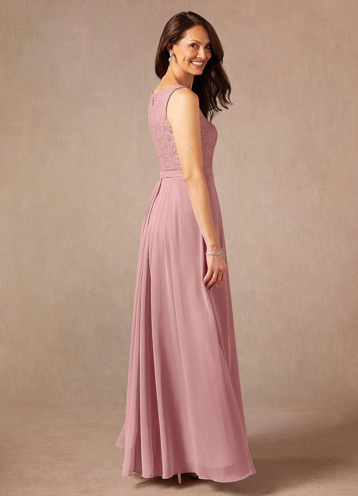 Azazie Ainsling Mother of the Bride Dresses Dusty Rose A-Line Square Neckline Lace Chiffon Dress image3