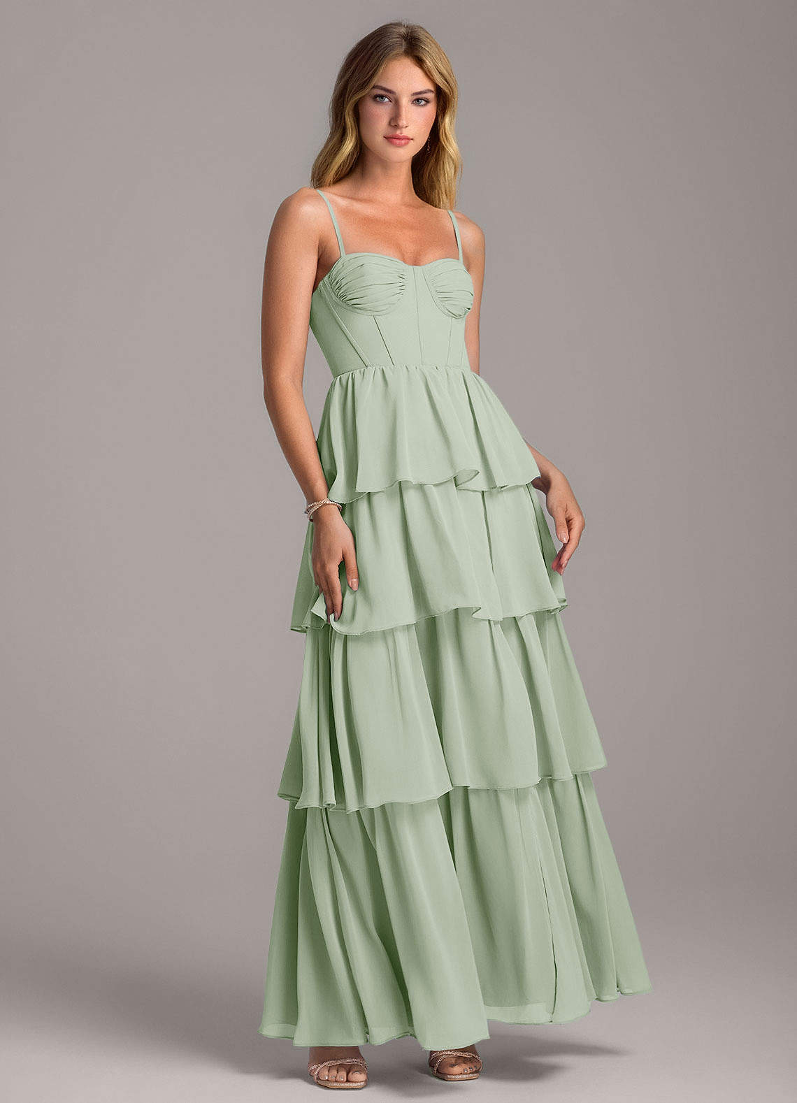 Azazie Alanna Bridesmaid Dresses Dusty Sage A-Line Sweetheart Neckline Chiffon Dress image1
