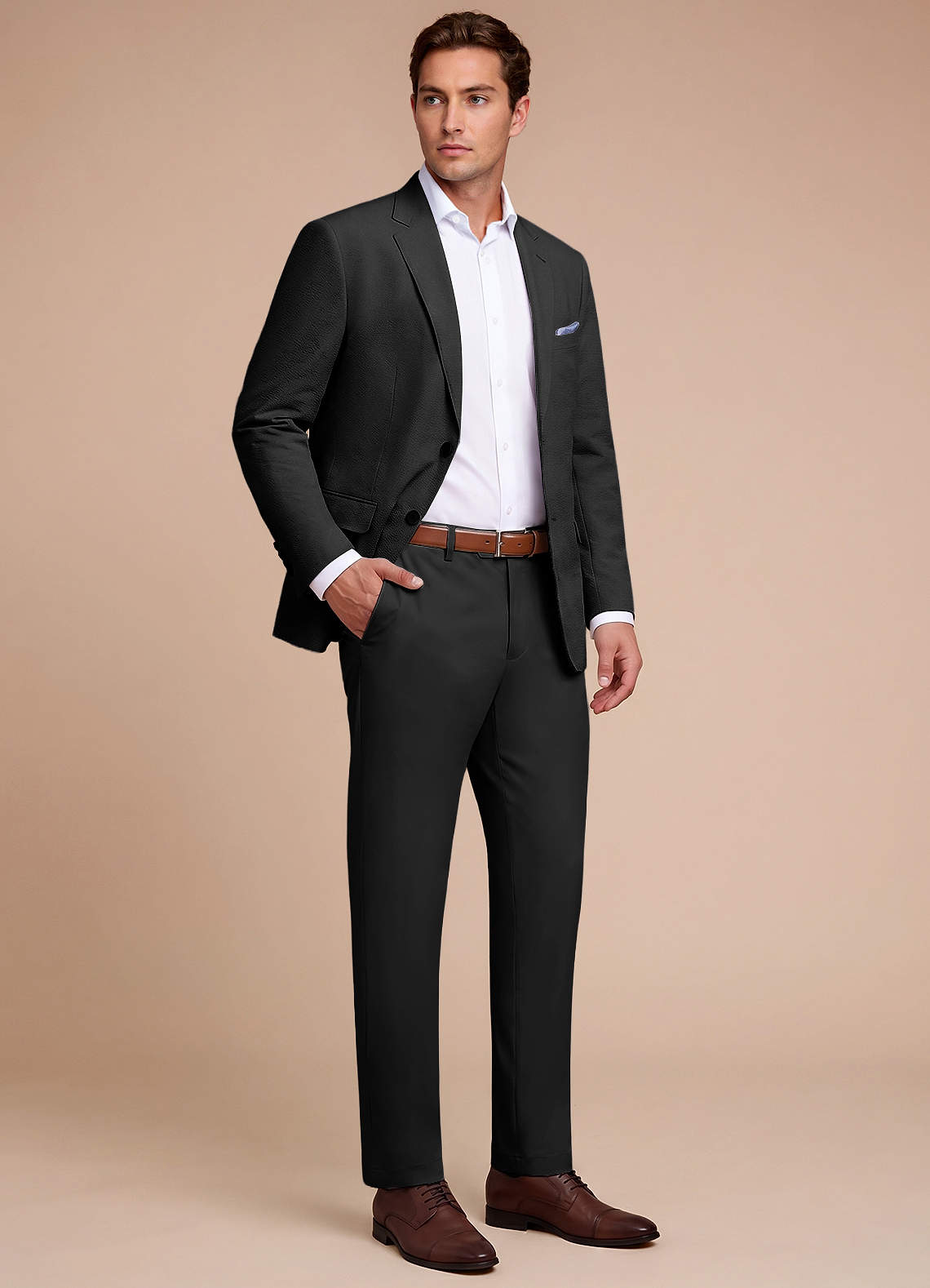 front Grayson Black Stretch Seersucker Suit