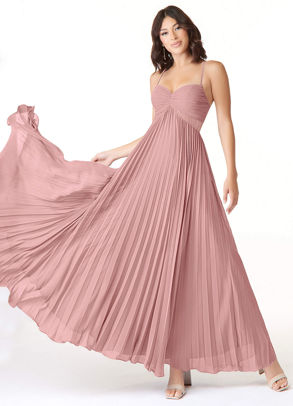 Azazie Devyn Brautjungfernkleider A-Linie Korsett Chiffon Kleid Altrosa image1