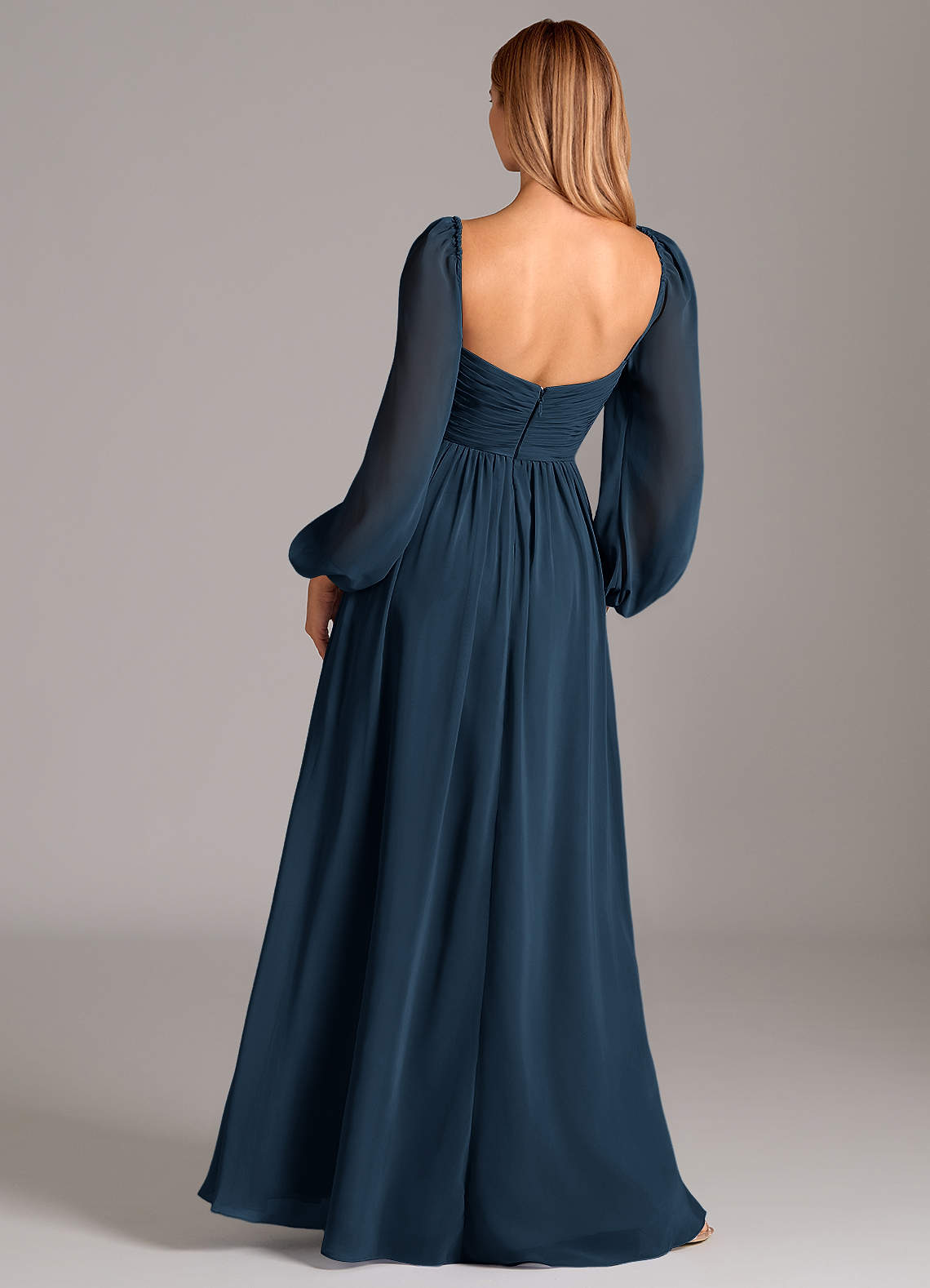 silk chiffon dress with sleeves Azazie Bailee Ready to Ship Dark Navy Bridesmaid Dresses Color:tiffany Lace Trimmed Tie Waist 914 Formal dresses forward woman.
