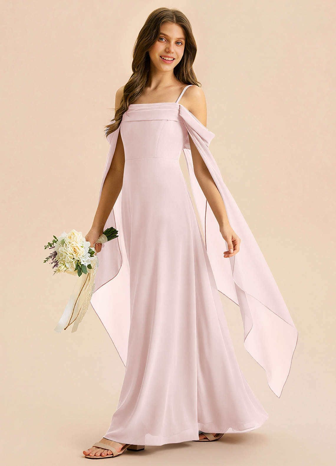 Azazie Moana Junior Linia A Pofałdowany Szyfon Długość podłogi Młodsza druhna Sukienka image1