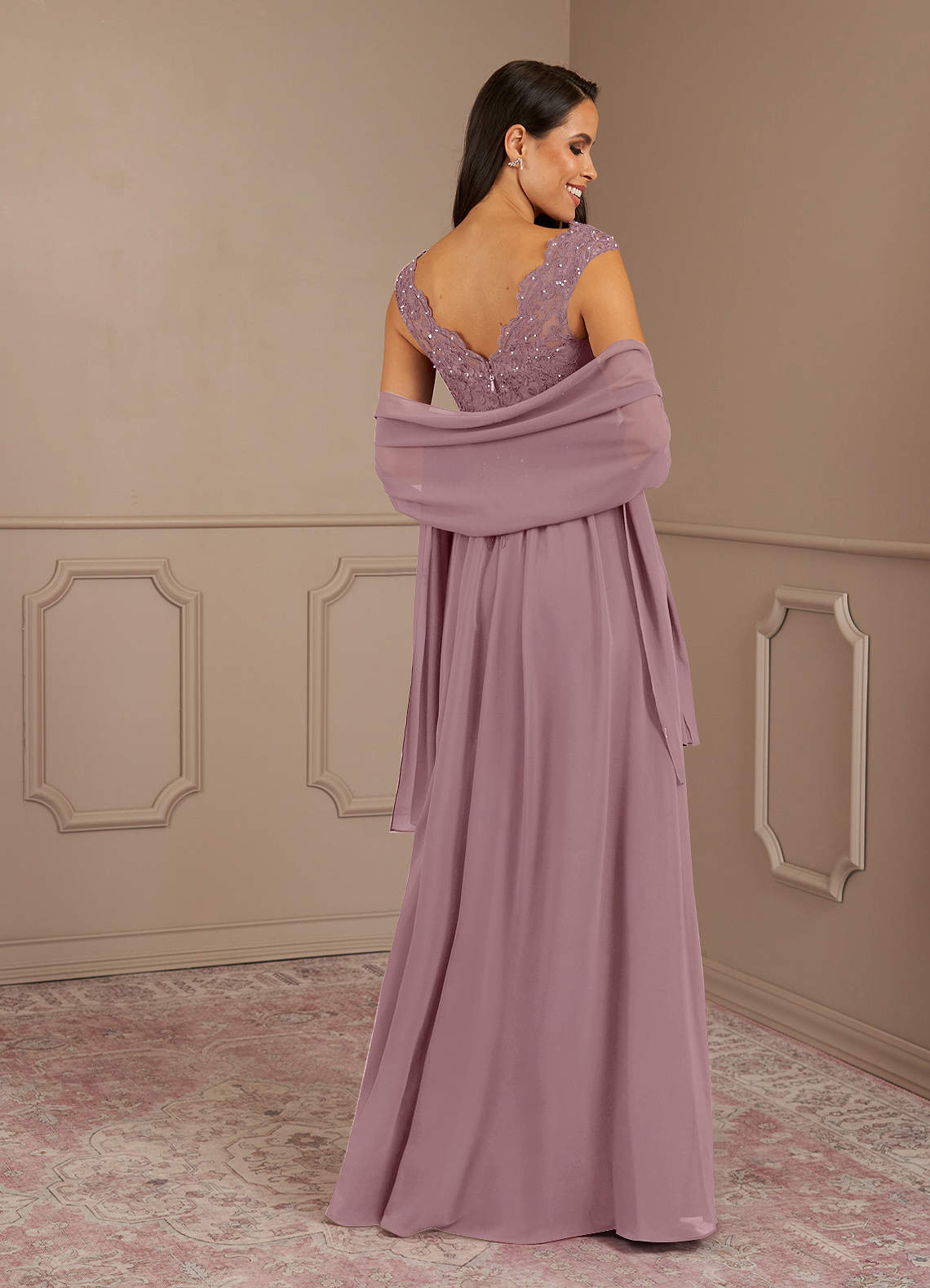 Azazie Amethyst Dusty Rose A-Line V-Neck Sequins Chiffon Dress