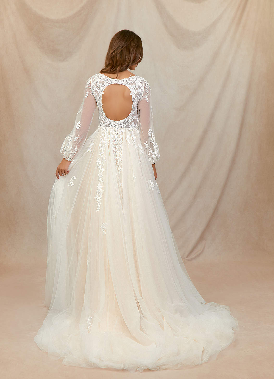 Azazie Anadia Wedding Dresses Diamond White Champagne A-Line V-Neck Tulle Dress image1