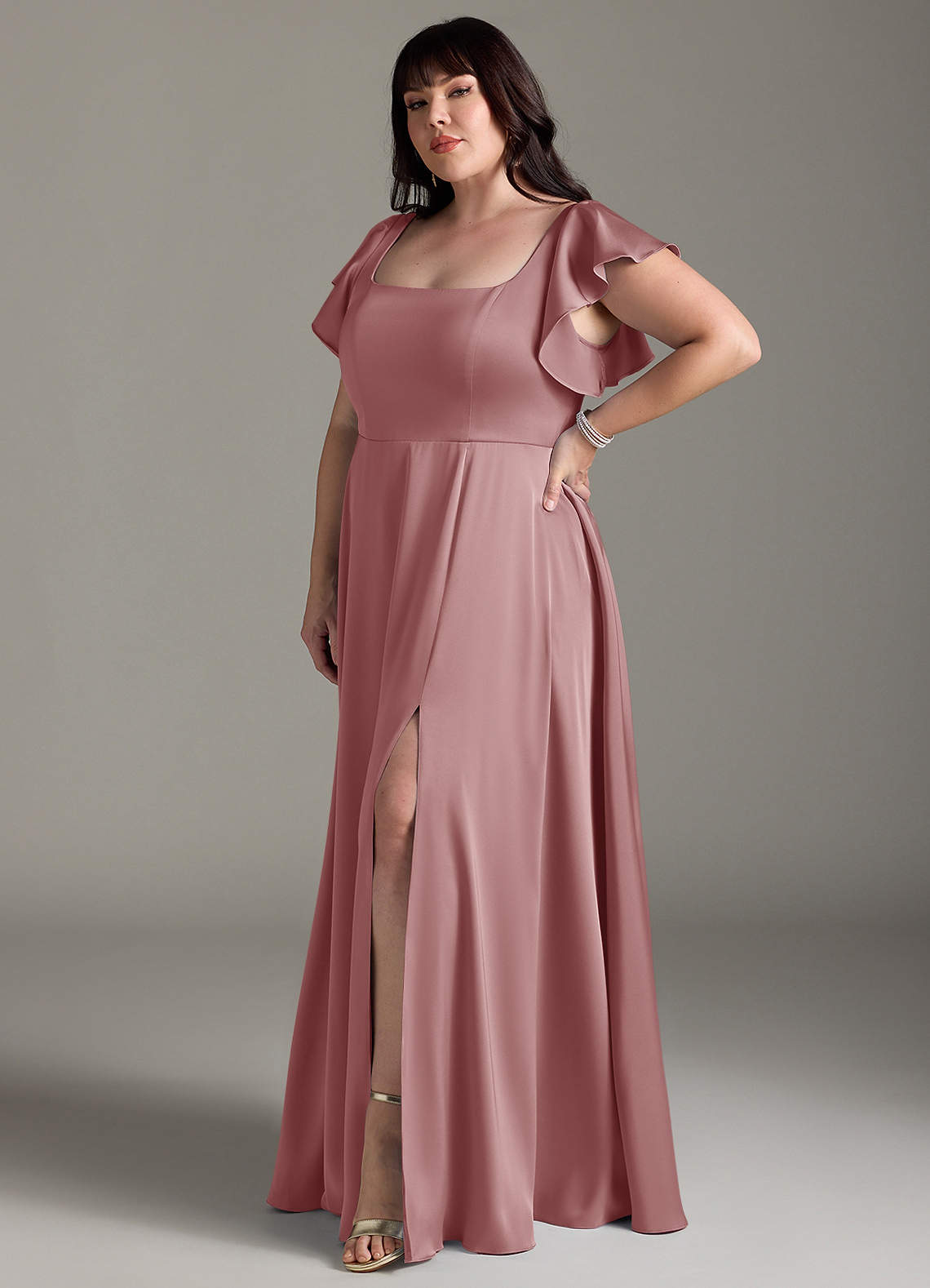 Azazie Bondi Bridesmaid Dresses Dusty Rose A-Line Bow Stretch Satin Dress image8