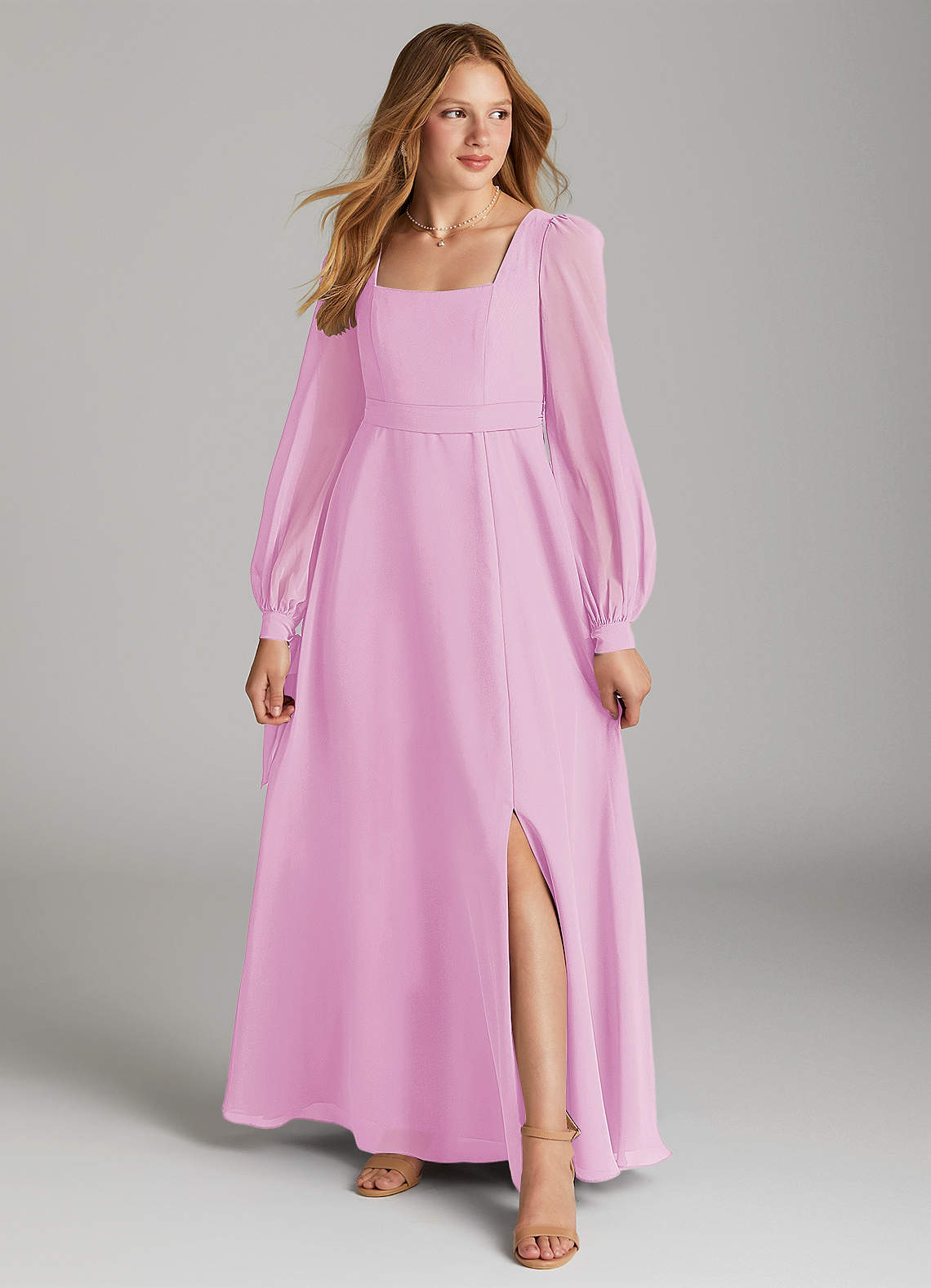 Azazie Leonia Junior Candy Pink A-Line with Pockets Chiffon Dress image1