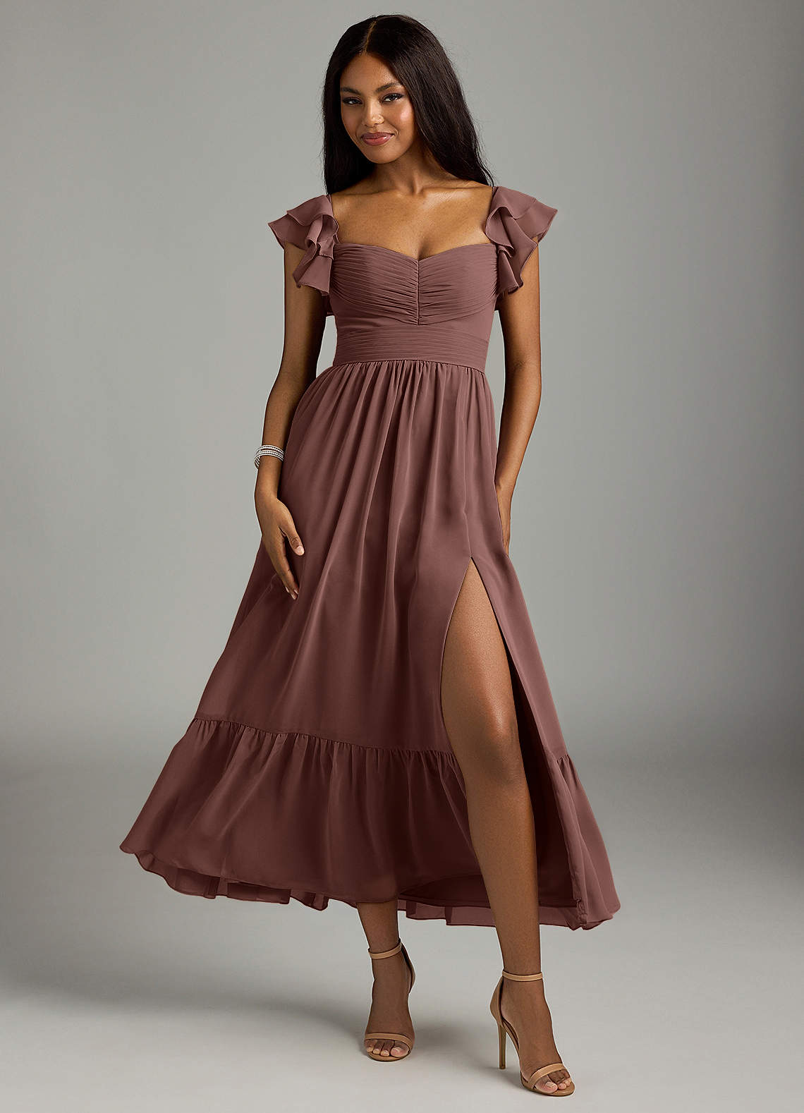 Azazie Anaya Abiti da Damigella Abito A-Line in Chiffon Plissettato Espresso image1