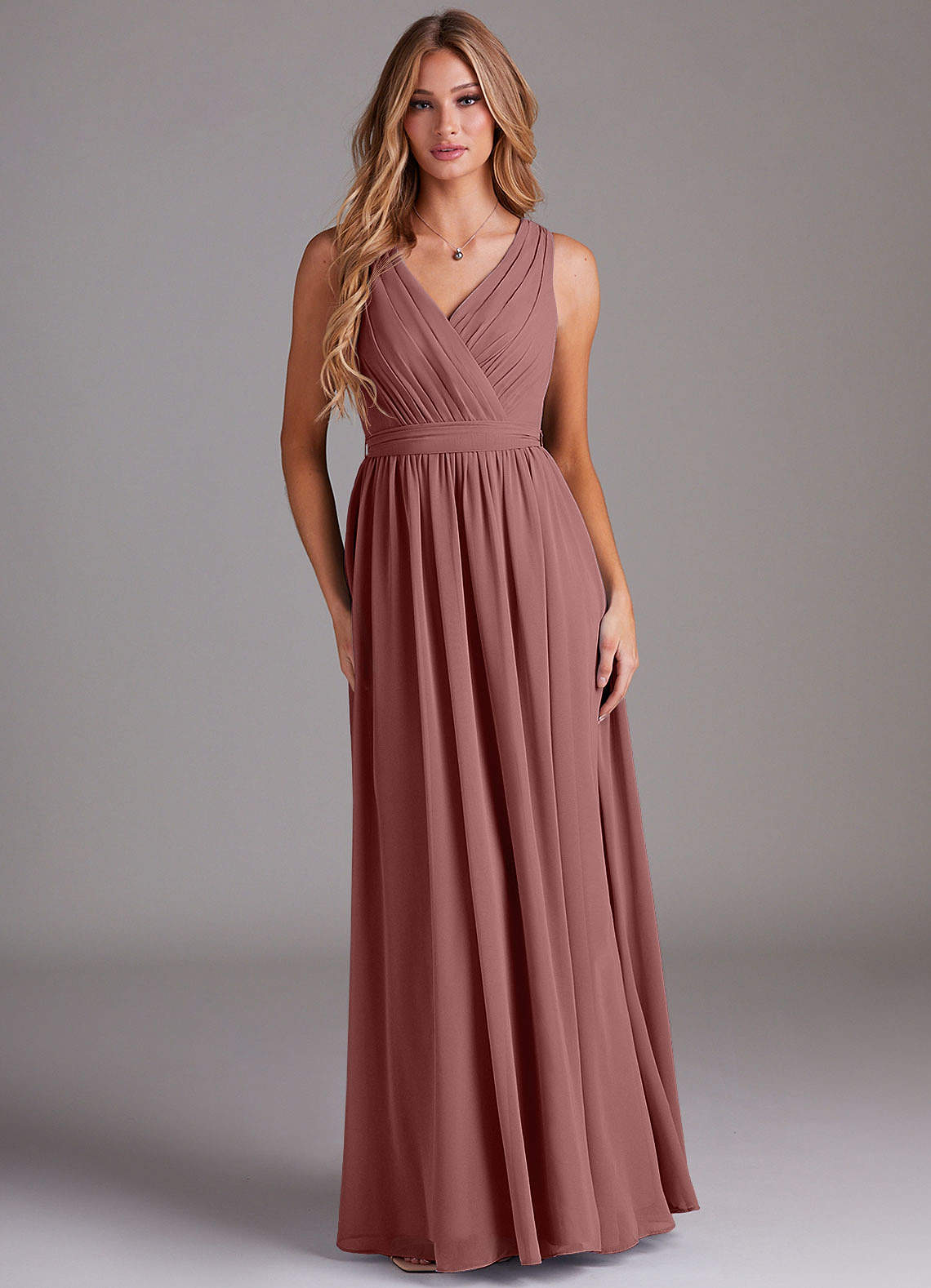 Azazie Kingsley Bridesmaid Dresses Desert Rose A-Line Lace Chiffon Dress image1