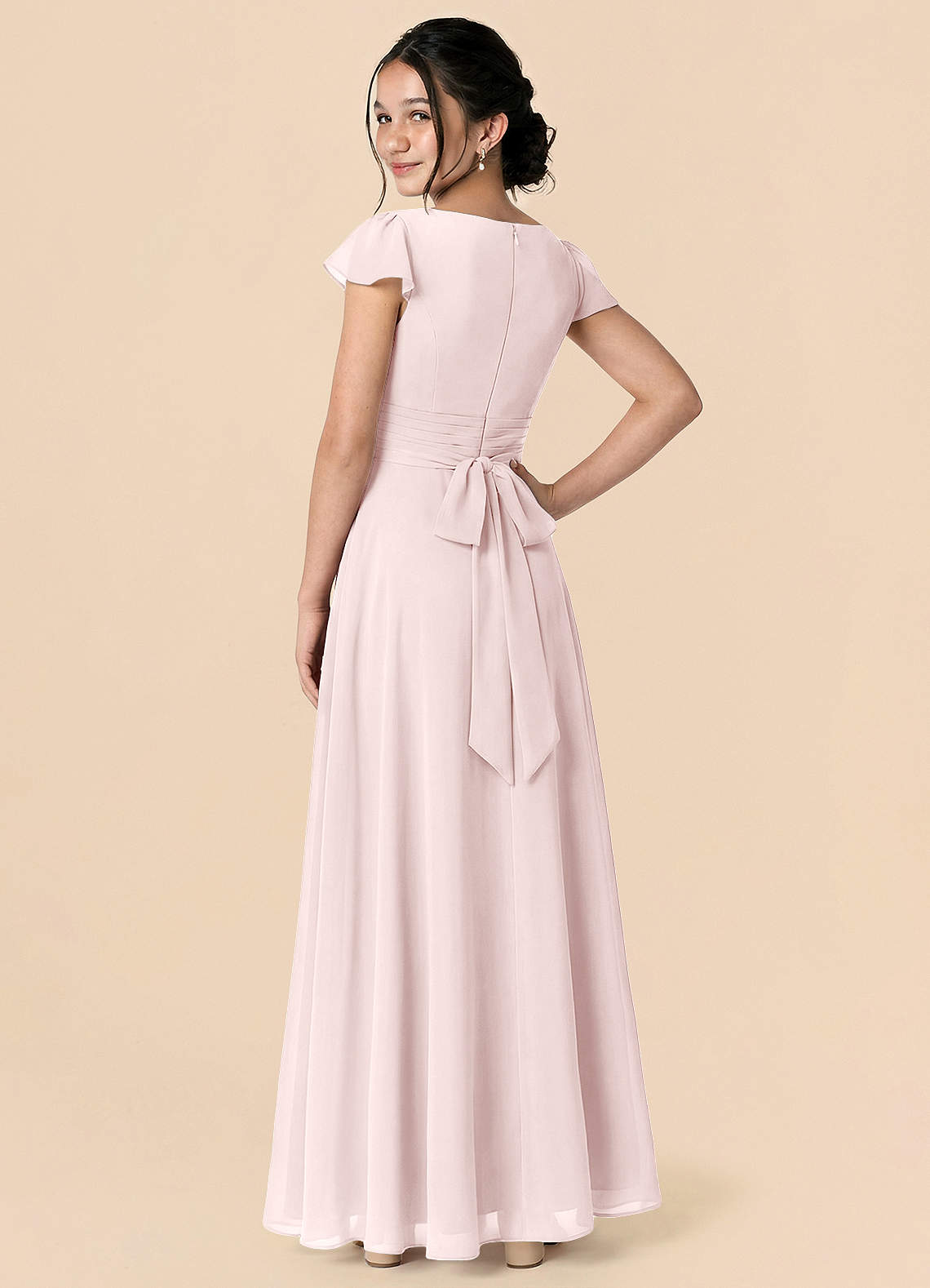 Azazie Payton Blushing Pink A-Line Bow Chiffon Dress image1