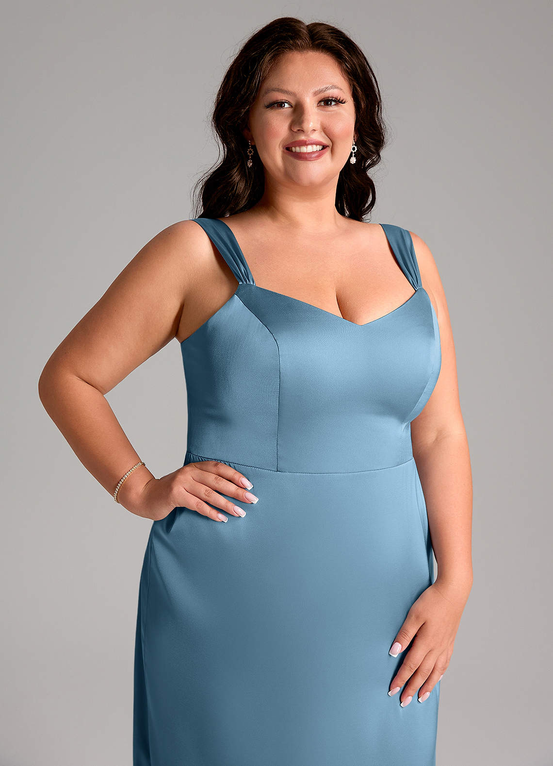 Azazie Denice Bridesmaid Dresses Steel Blue Sheath Pleated Stretch Satin Dress image6