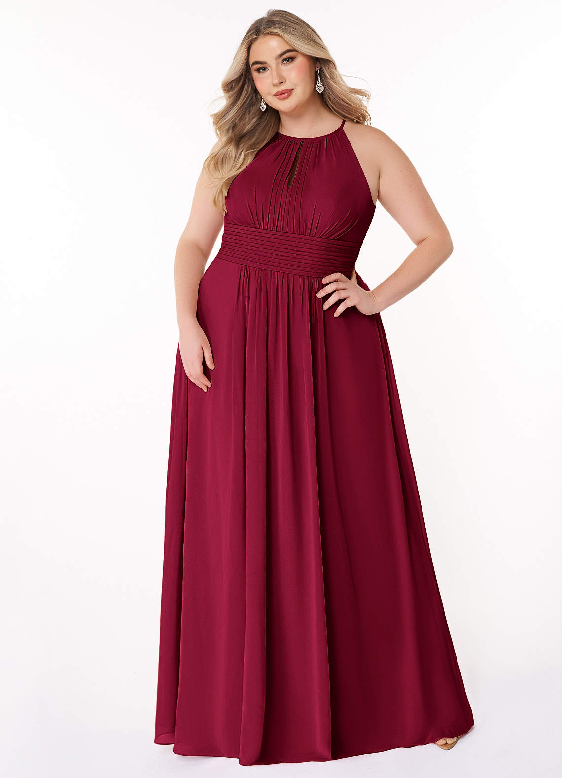 Azazie Bonnie Bridesmaid Dresses Burgundy A-Line Keyhole Ruched Chiffon Dress image1