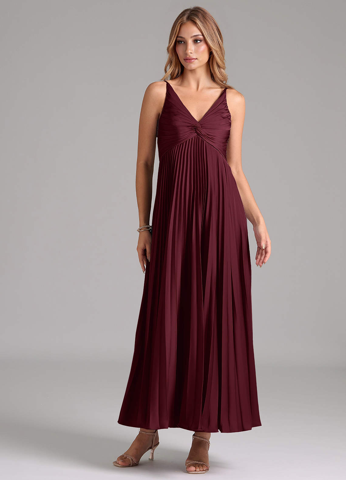 Azazie Raychelle Brautjungfernkleider A-Linie Plissee Stretch-Satin Kleid Cabernetrot image1