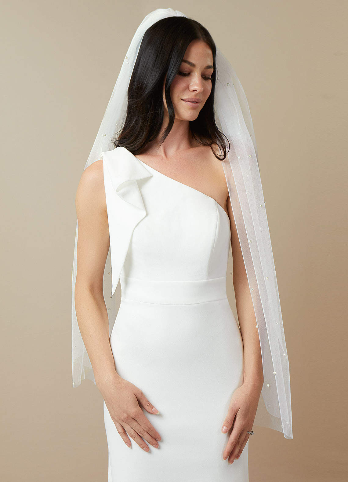 front Olive Pearl Hip Length Veil