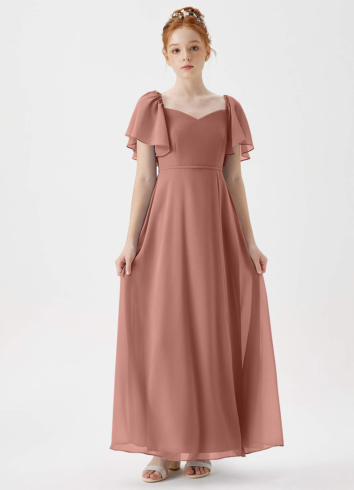 Azazie Chloe Junior Cedar Rose A-Line Sweetheart Neckline Chiffon Dress image1
