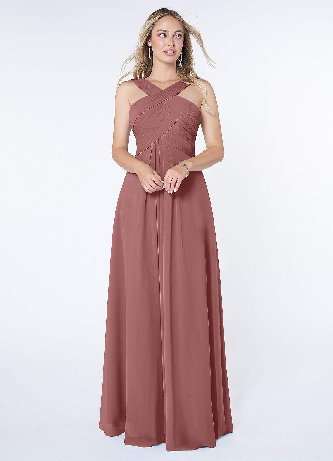 Azazie Kaleigh Bridesmaid Dresses Desert Rose A-Line Pleated Chiffon Dress image1