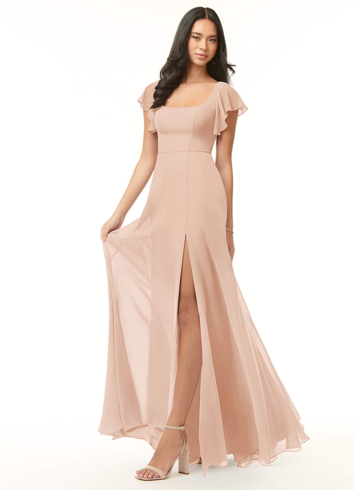 Azazie Bondi Bridesmaid Dresses English Rose A-Line Ruffled Chiffon Dress image3