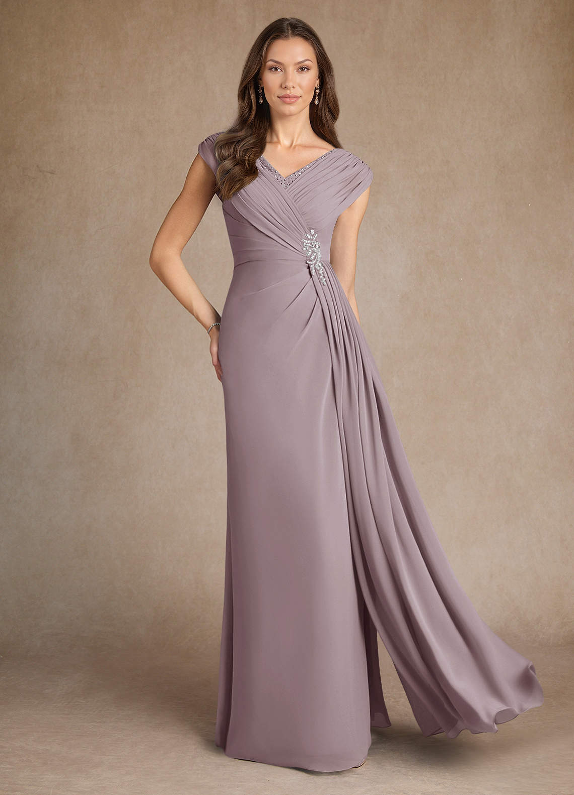 Azazie Bronson Abiti per la Madre della Sposa Abito A-Line in Chiffon Plissettato Dusk image1