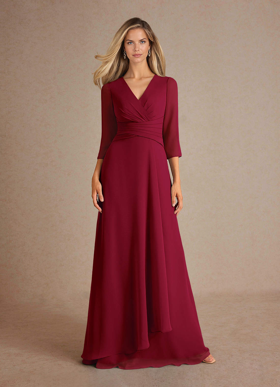 Azazie Mayfield Abiti per la Madre della Sposa Abito A-Line in Chiffon Plissettato Borgogna image5