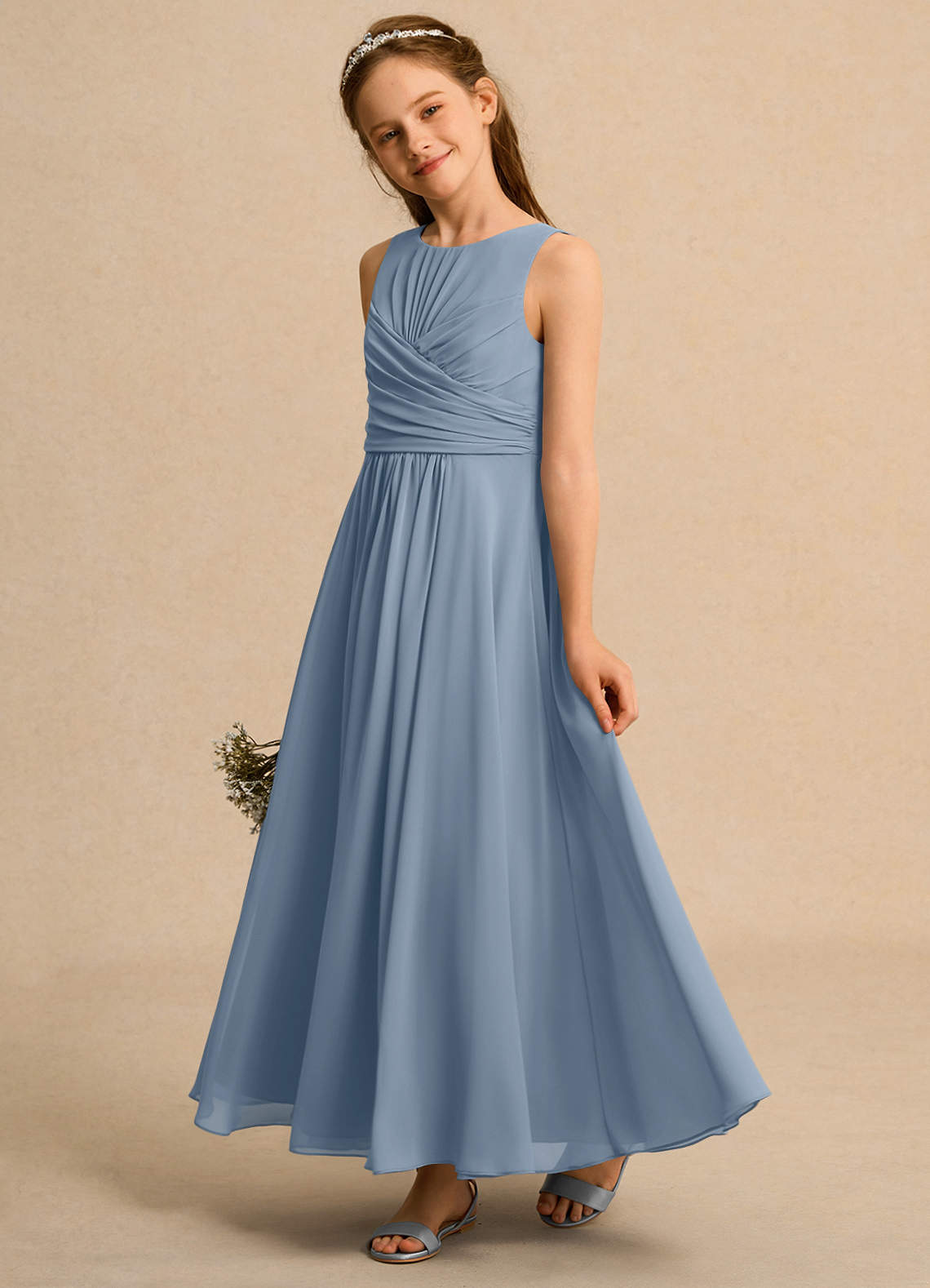 Azazie Ducky Junior Formal Flower Girl Dresses Dusty Blue A-Line Pleated Chiffon Dress image4