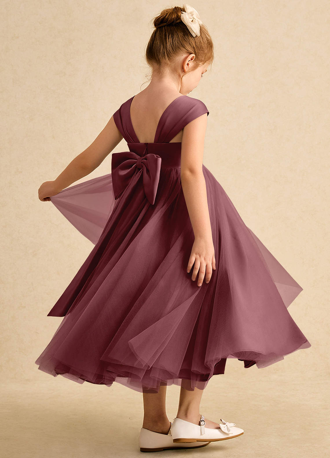 Azazie Chickadee Flower Girl Dresses Desert Rose Ball-Gown Sweetheart Neckline Matte Satin Dress image1