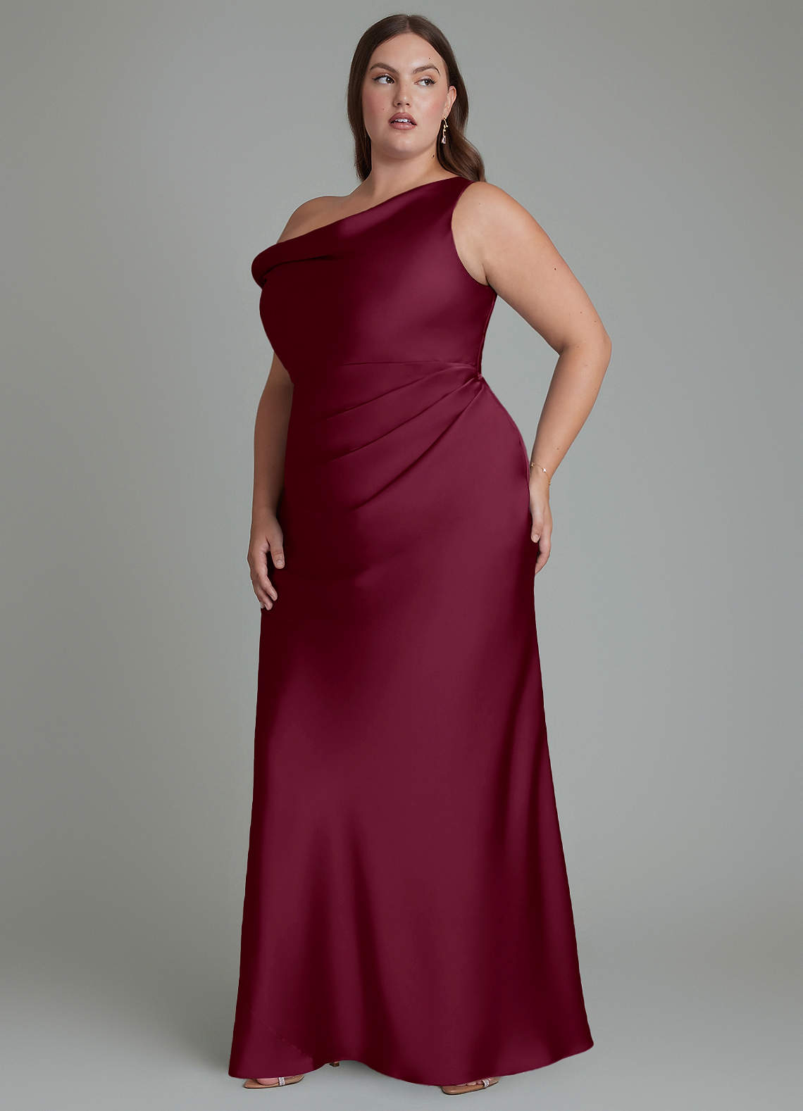 Azazie Emerson Bridesmaid Dresses Mulberry Mermaid Off the Shoulder Stretch Satin Dress image10