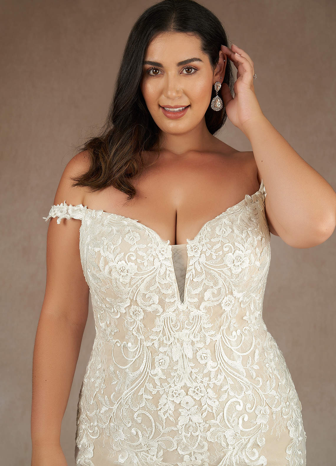 Azazie Memphis Wedding Dresses Diamond White Nude Mermaid V-Neck Sequins Lace Dress image13