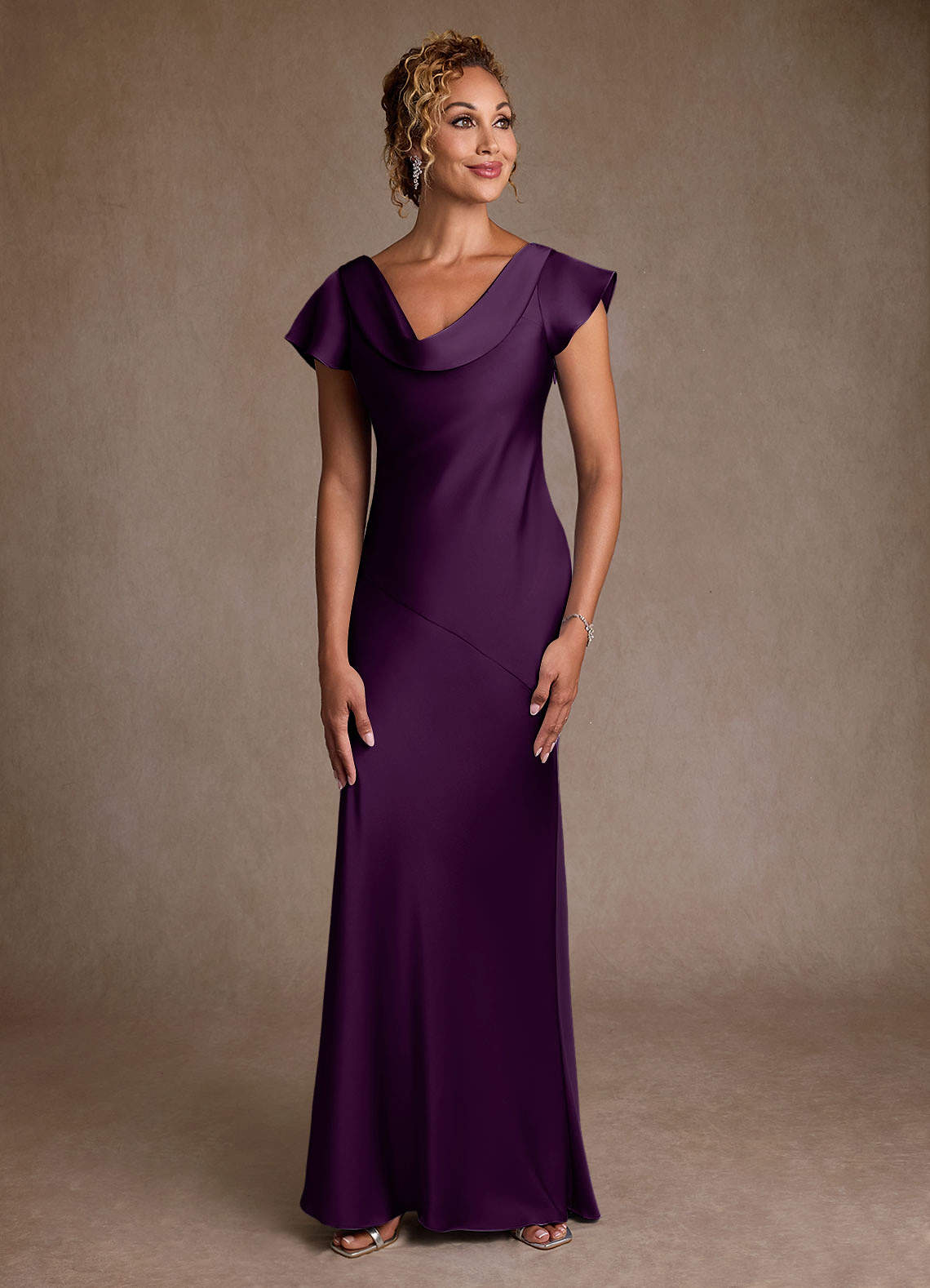 Azazie Shelby Moeder van de bruid jurken Zeemeermin Jurk van Stretch Satijn Geplooid Druif image1