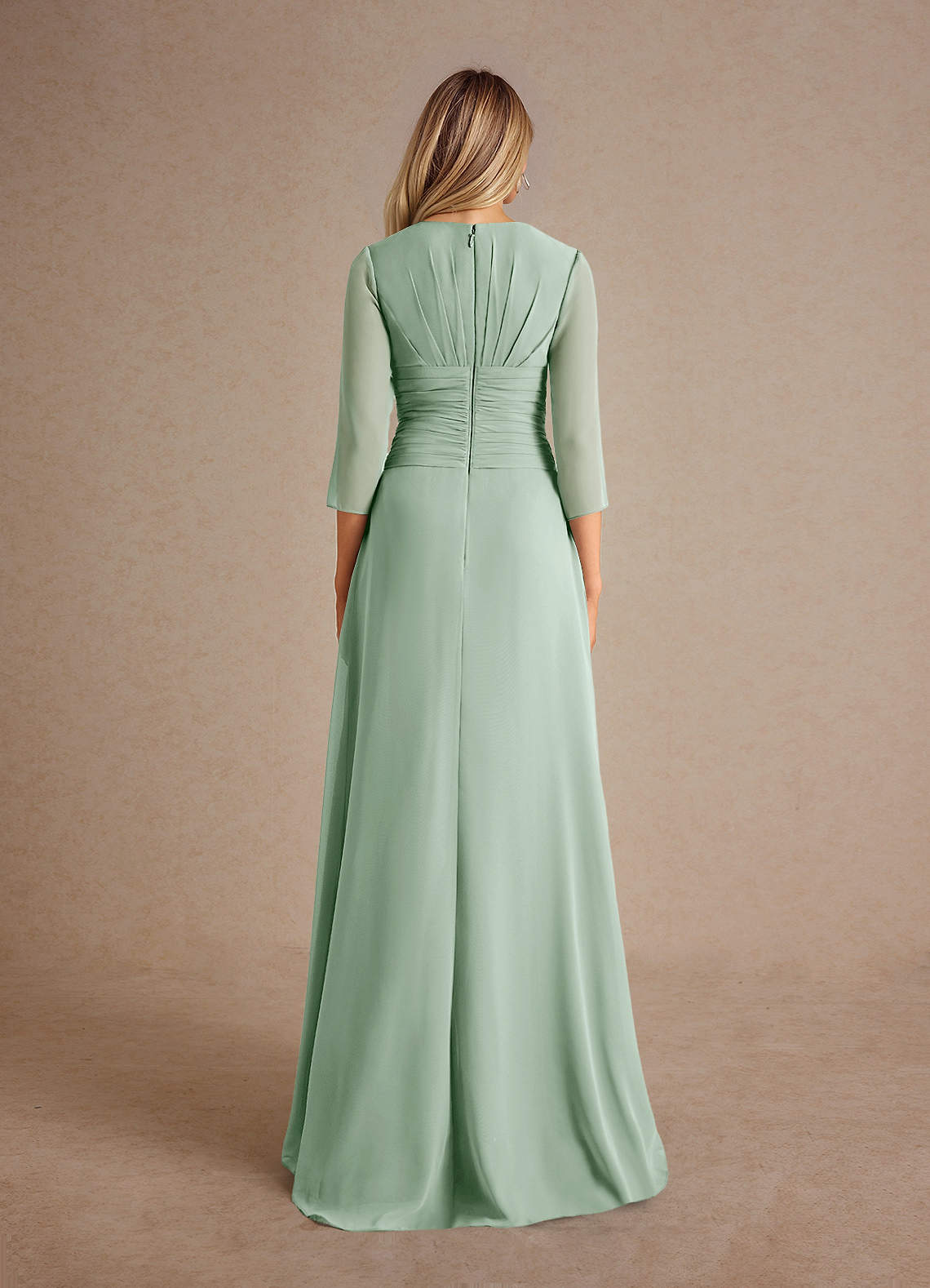 Azazie Mayfield Abiti per la Madre della Sposa Abito A-Line in Chiffon Plissettato Agave image2