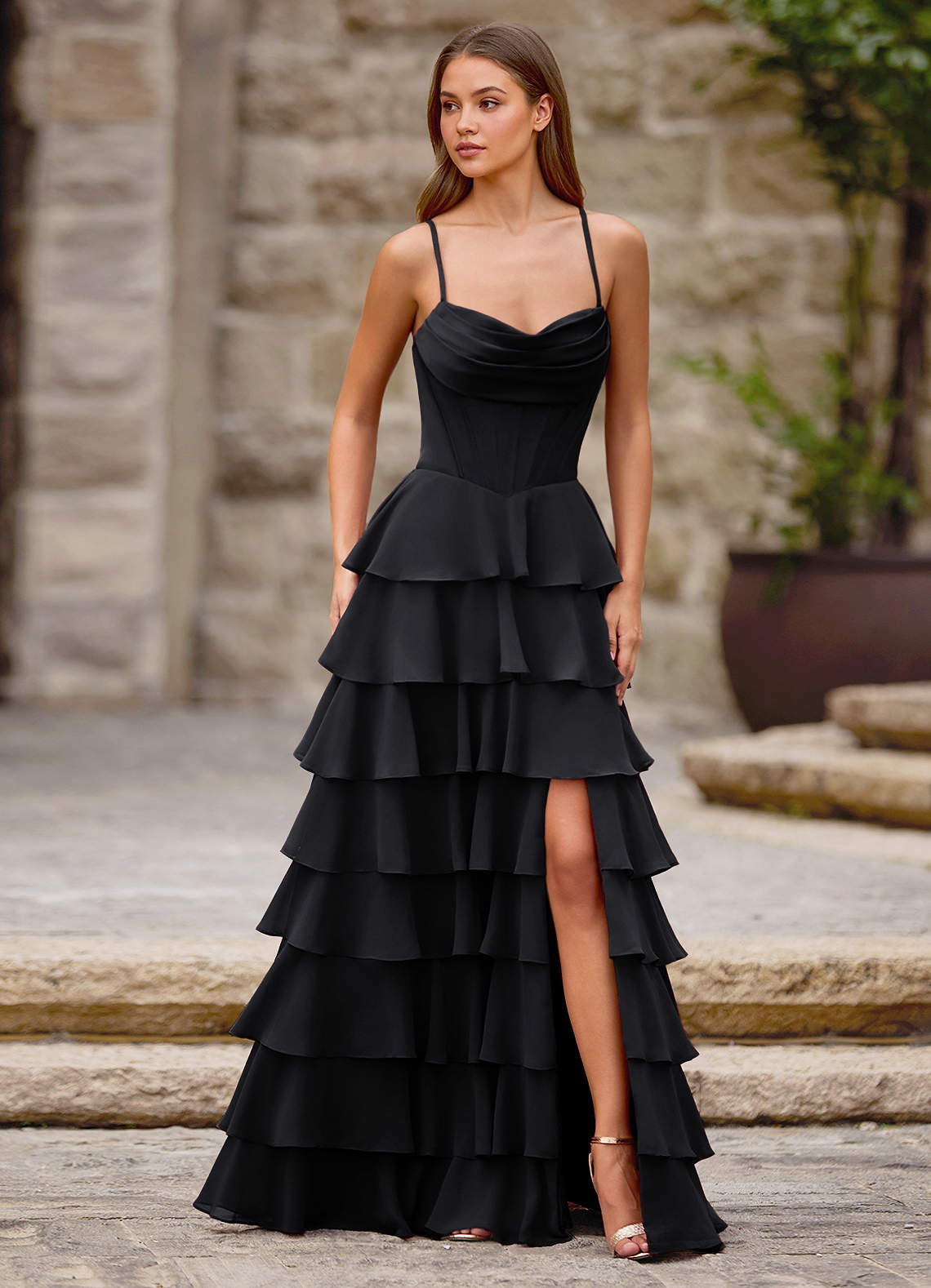 princess polly baby blue dress Black Formal Evening Dress Halter Chiffon High-Low Dress with Bow – chiclody main image 1