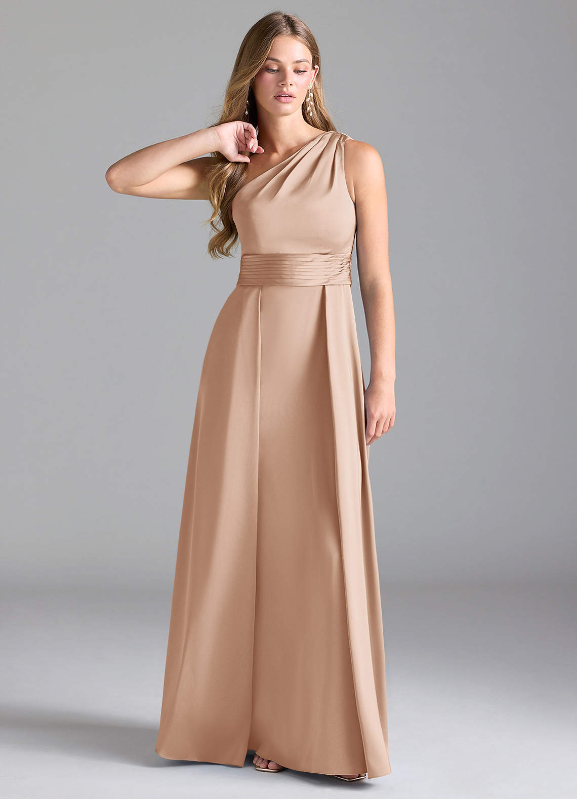 Azazie Dallas Bridesmaid Dresses English Rose A-Line One Shoulder Stretch Satin Dress image1