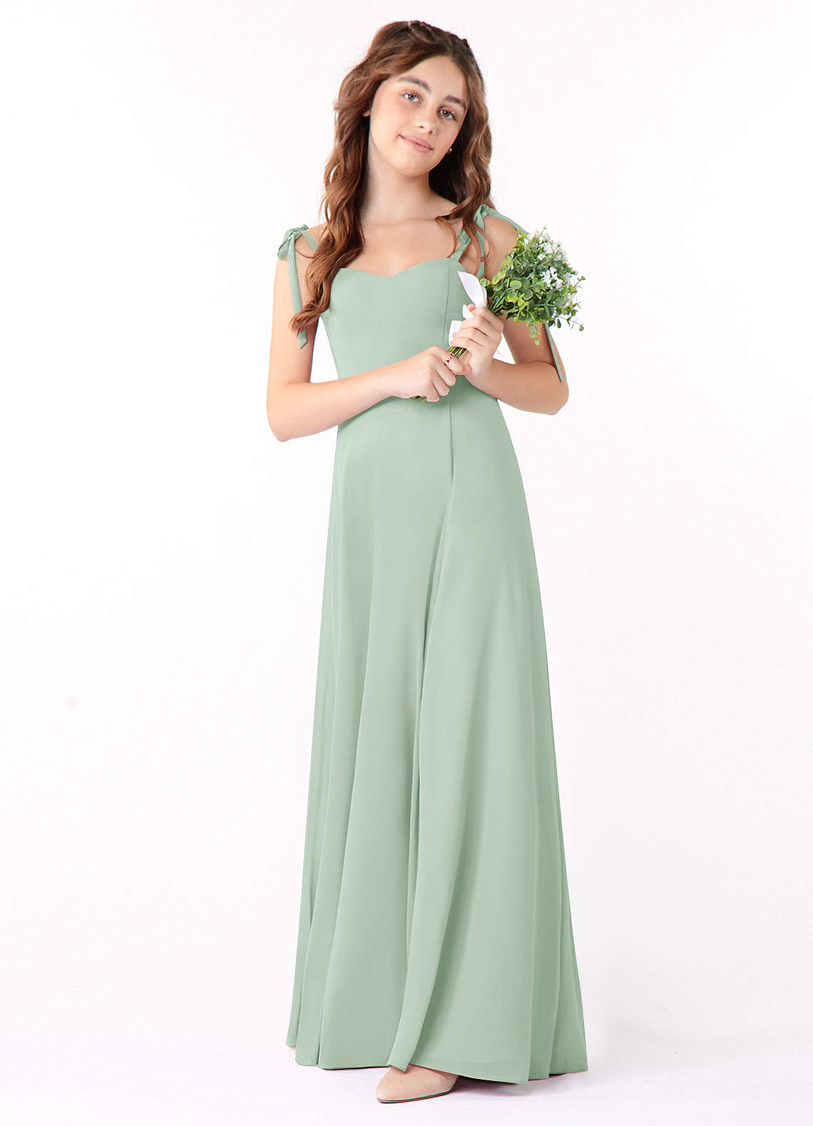 Azazie Rosey Junior Agave A-Line Sweetheart Neckline Chiffon Dress image1