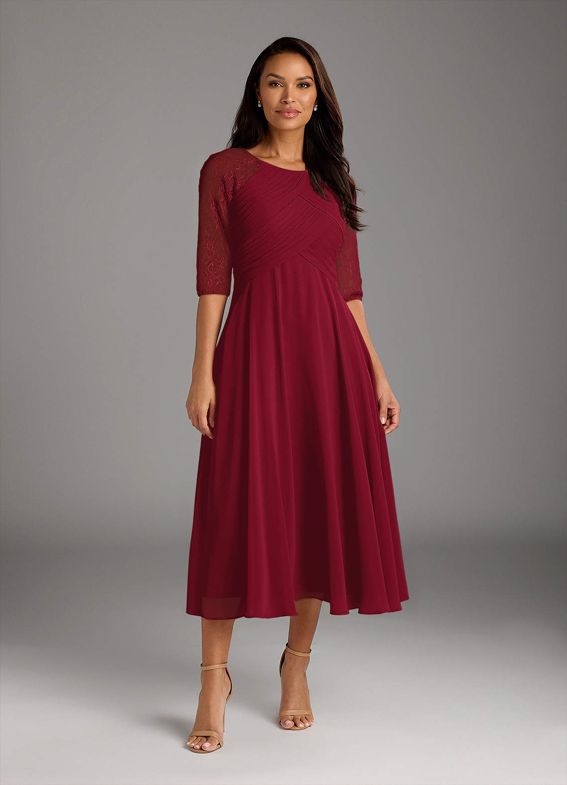 Azazie Dorothea Mother of the Bride Dresses Burgundy A-Line Scoop lace Chiffon Dress image1