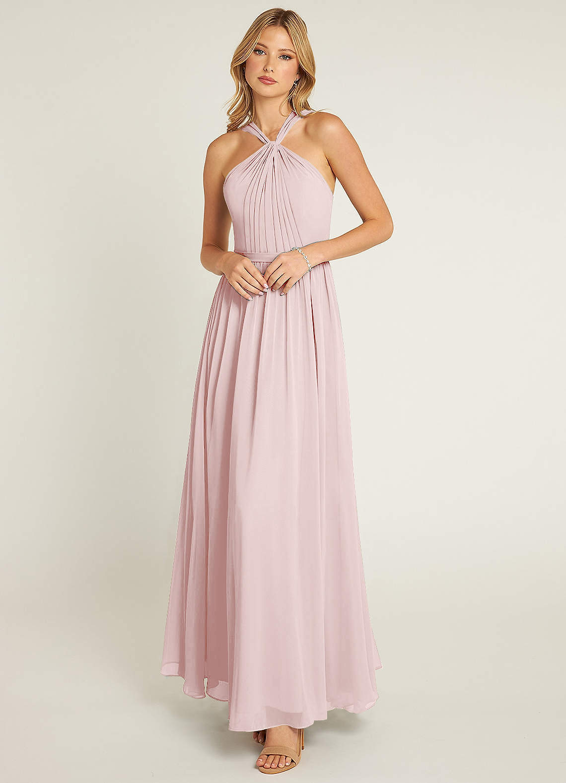 Azazie Jacey Bridesmaid Dresses Blushing Pink A-Line Pleated Chiffon Dress image1