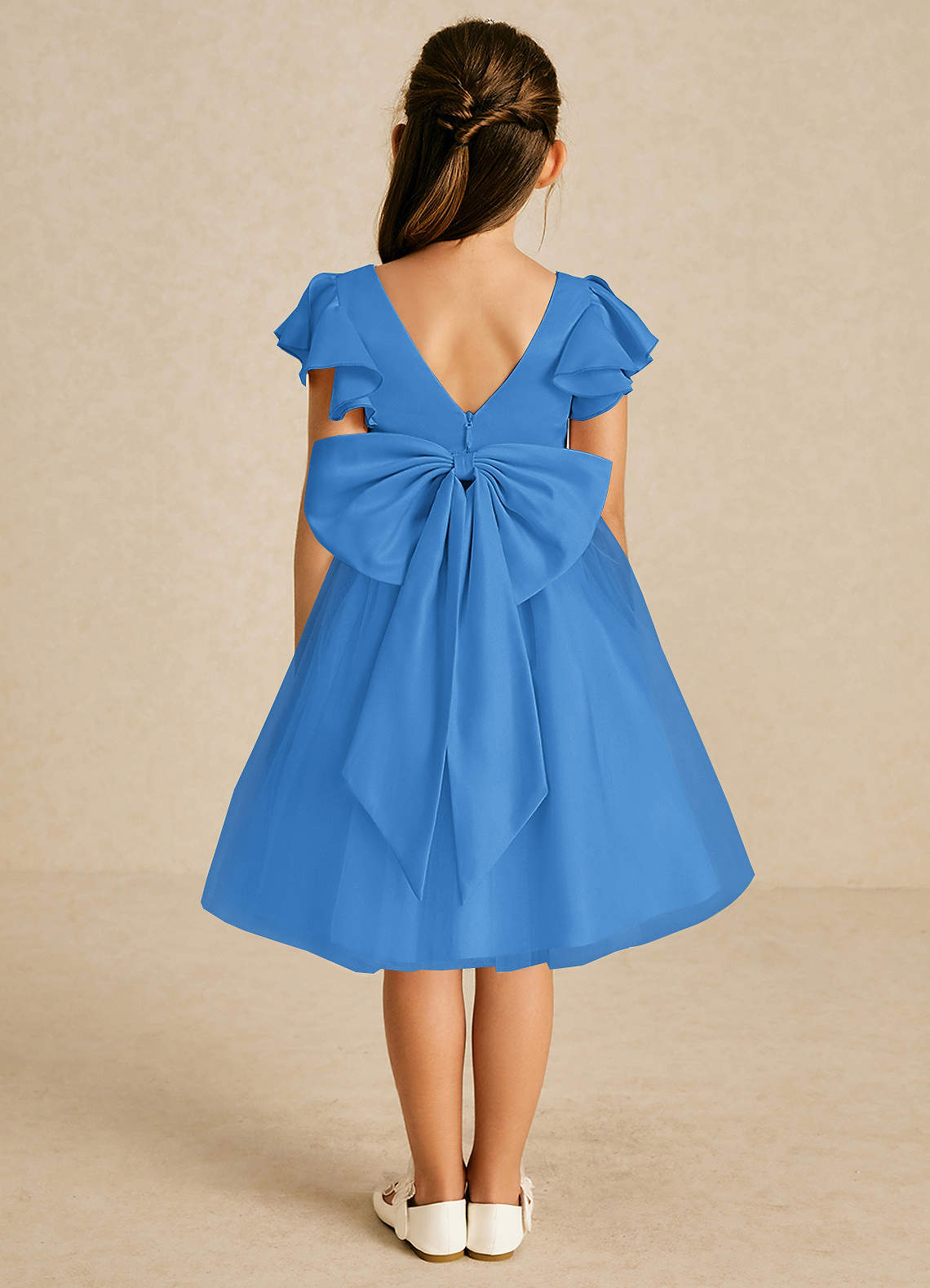 Azazie Kaeya Abiti da Ragazza di Fiori Abito A-Line in Tulle Fiocco Blue Jay image1