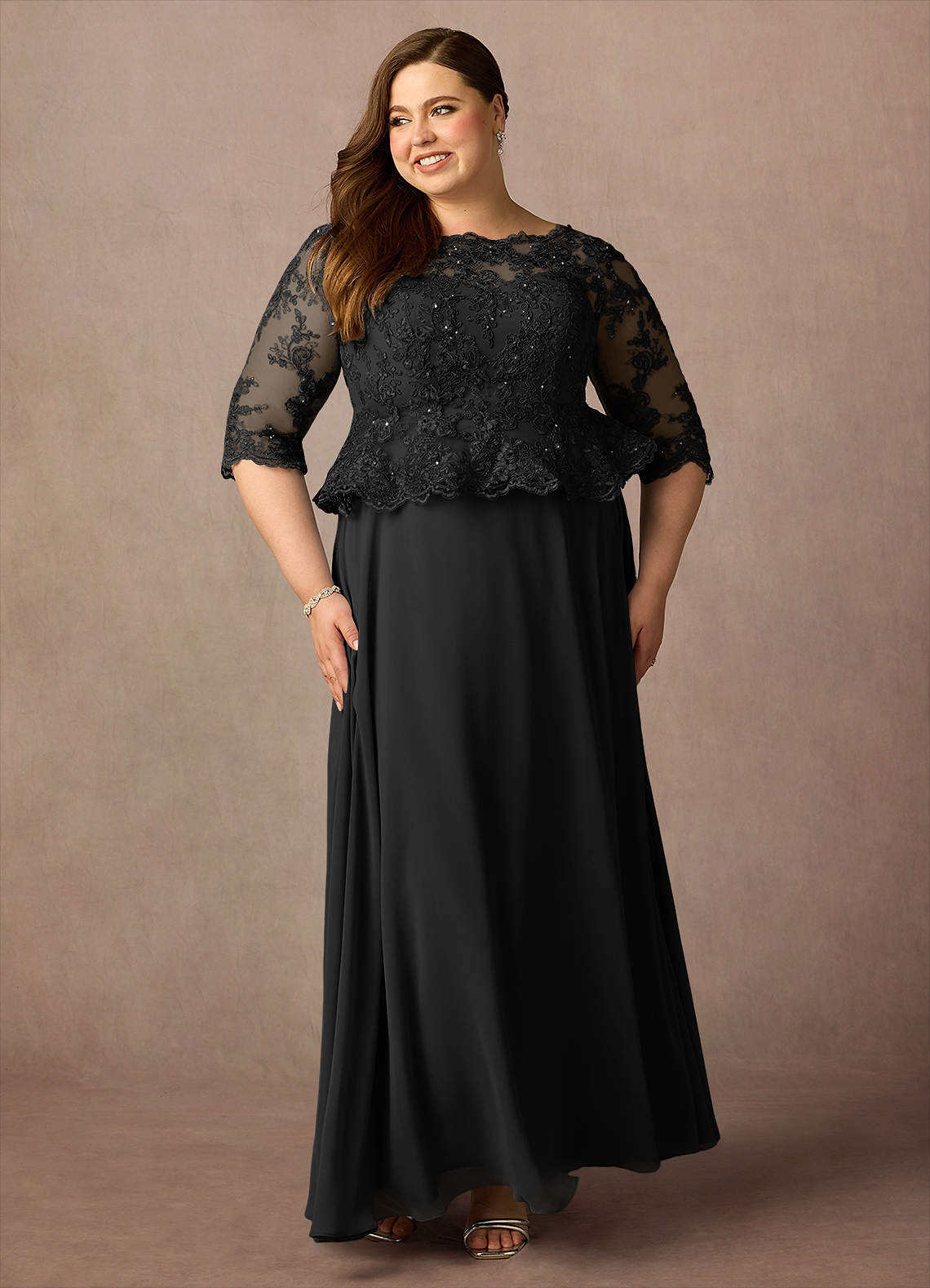 Azazie Averie vestidos de madre de la novia Vestido de Black de Gasa de Corte en A con Cuello barco Lentejuelas image8